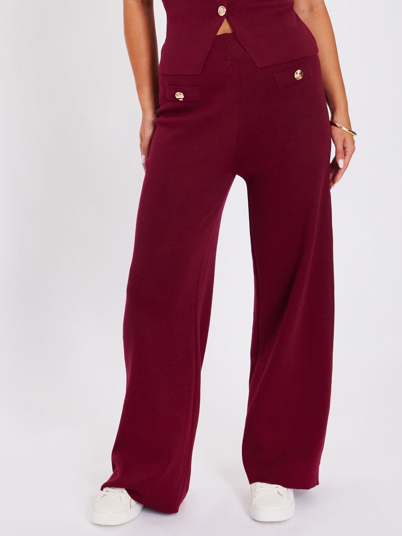 Image 1 of 6 of Quiz Burgundy Knitted Trousers