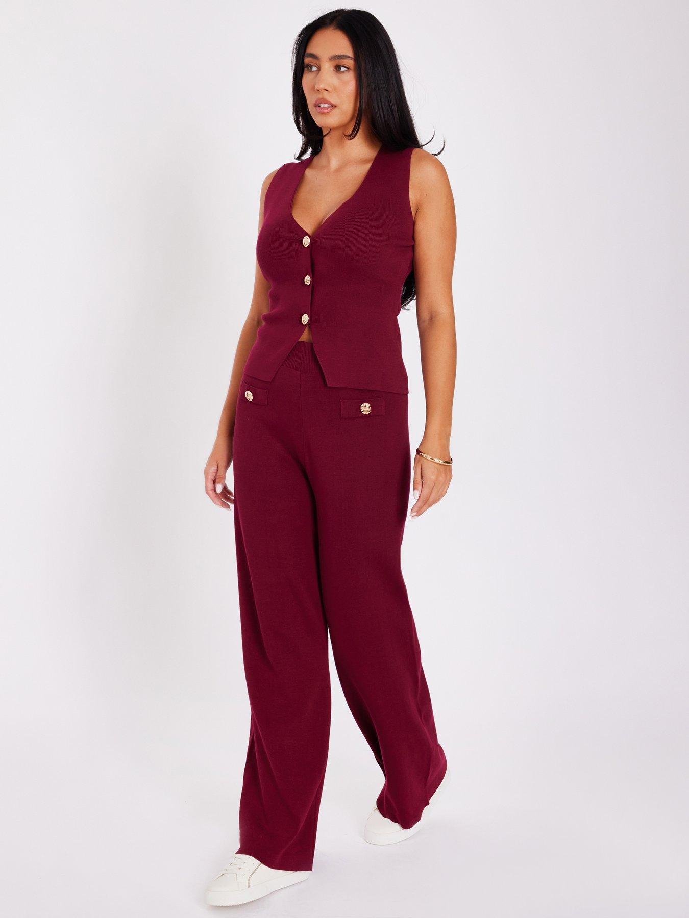 Image 3 of 6 of Quiz Burgundy Knitted Trousers