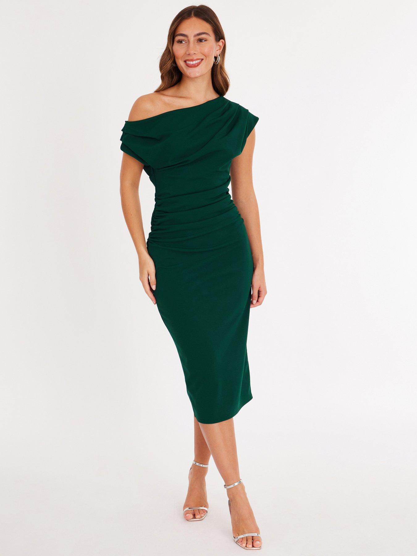 Quiz Bottle Green Drop Shoulder Midi Dress