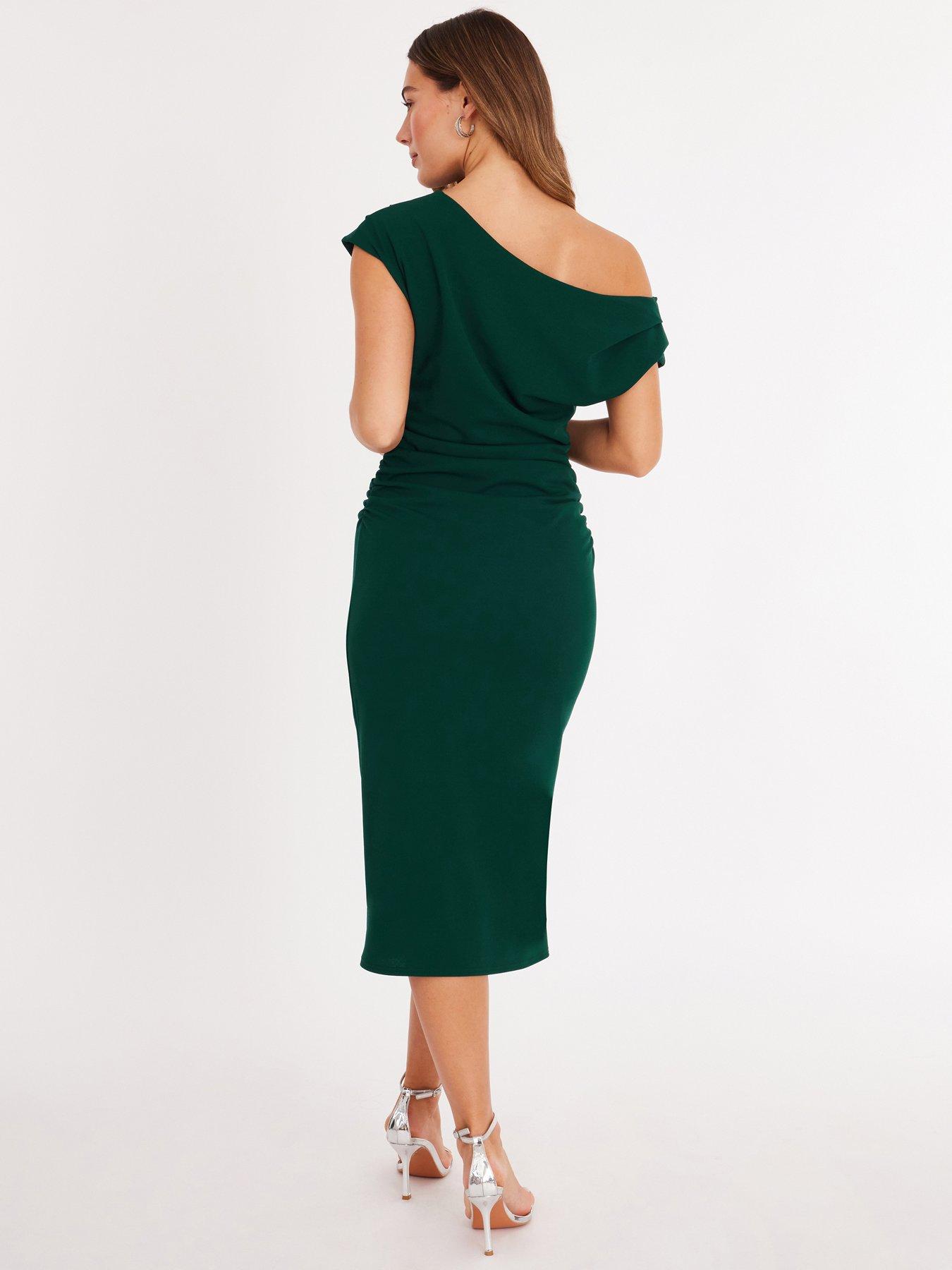 Image 2 of 6 of Quiz Bottle Green Drop Shoulder Midi Dress