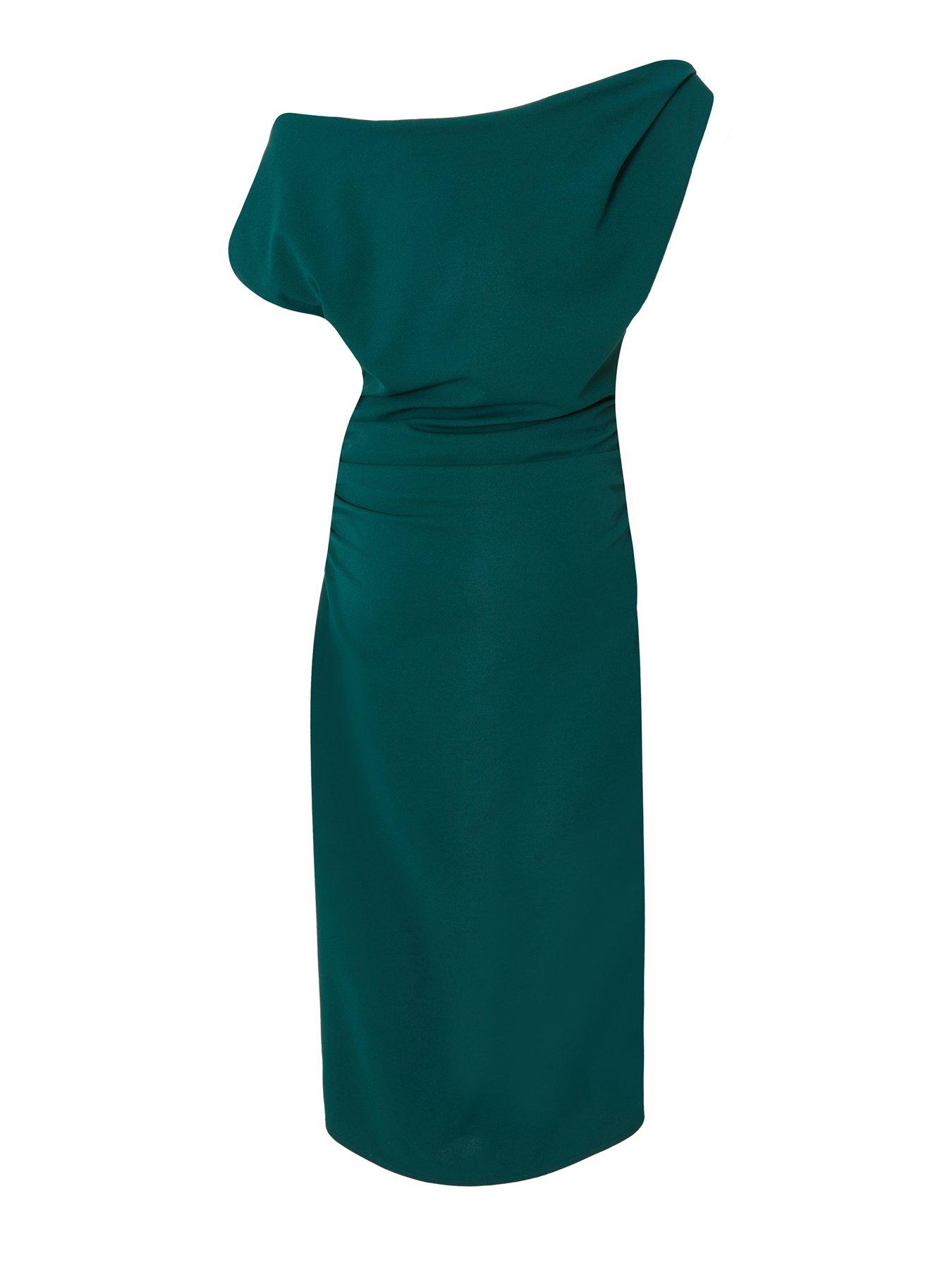 Image 5 of 6 of Quiz Bottle Green Drop Shoulder Midi Dress