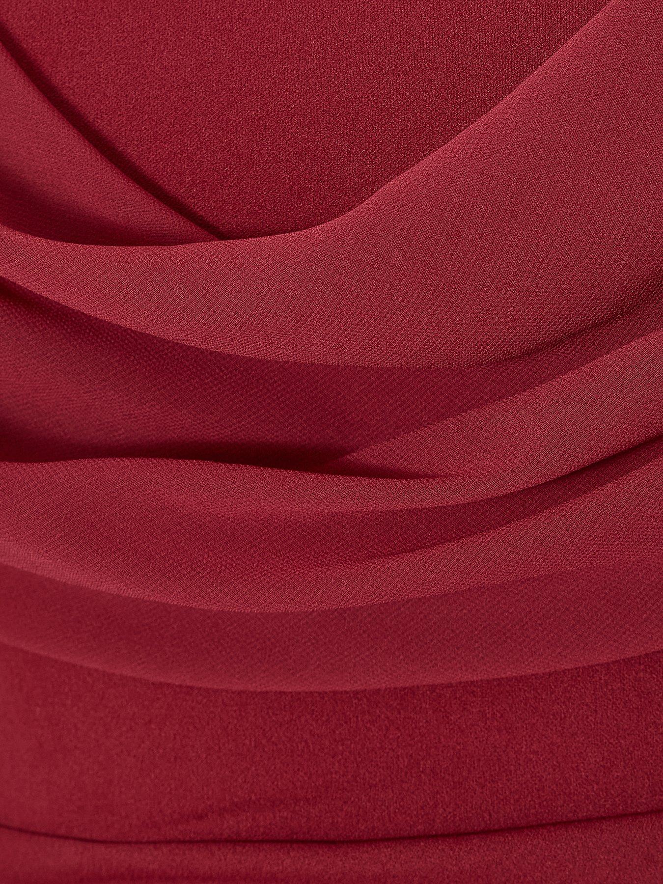 Image 6 of 6 of Quiz Curve Burgundy Chiffon Bardot Maxi Dress