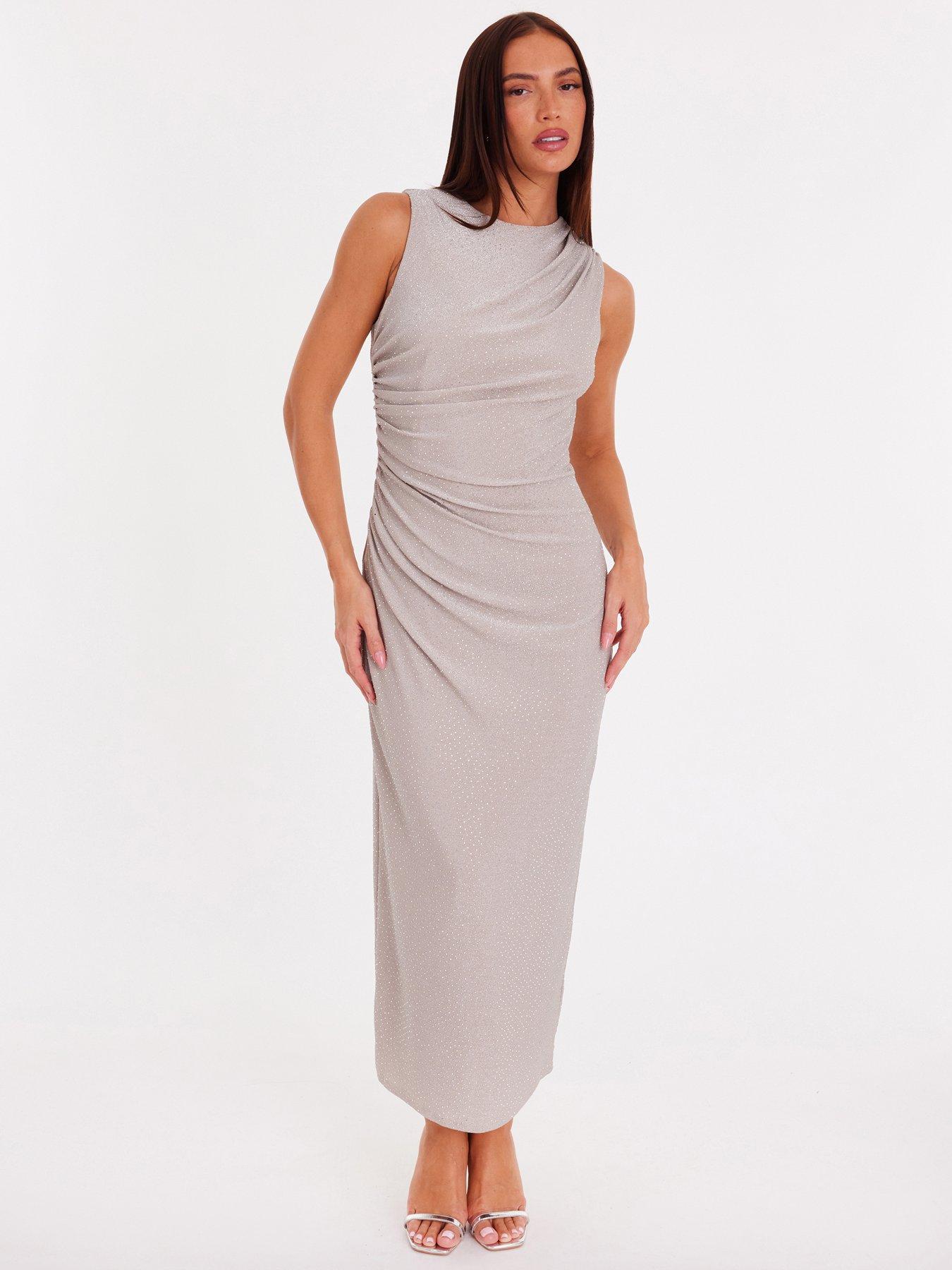 Image 1 of 6 of Quiz Champagne Glitter Midaxi Dress