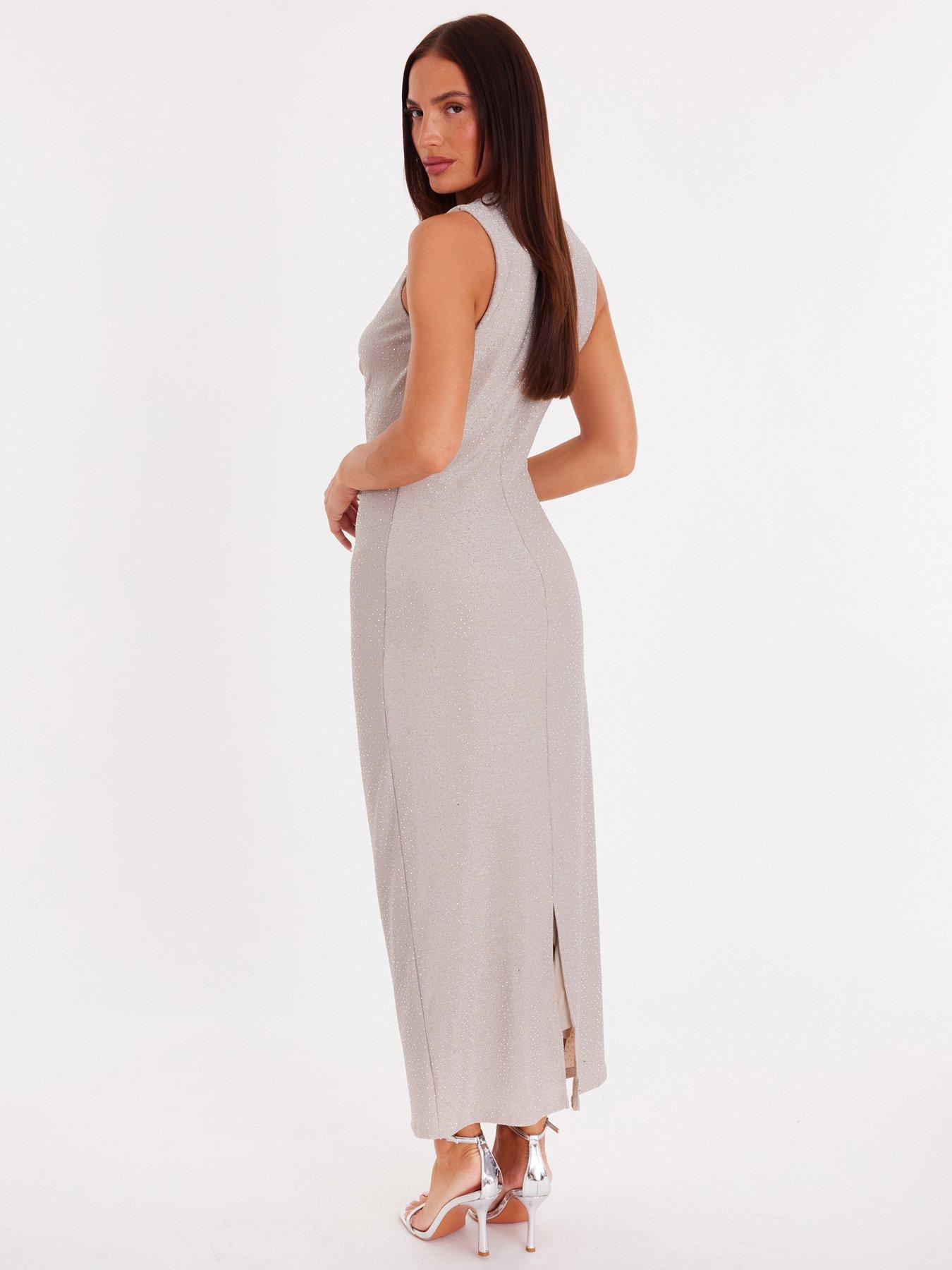 Image 2 of 6 of Quiz Champagne Glitter Midaxi Dress