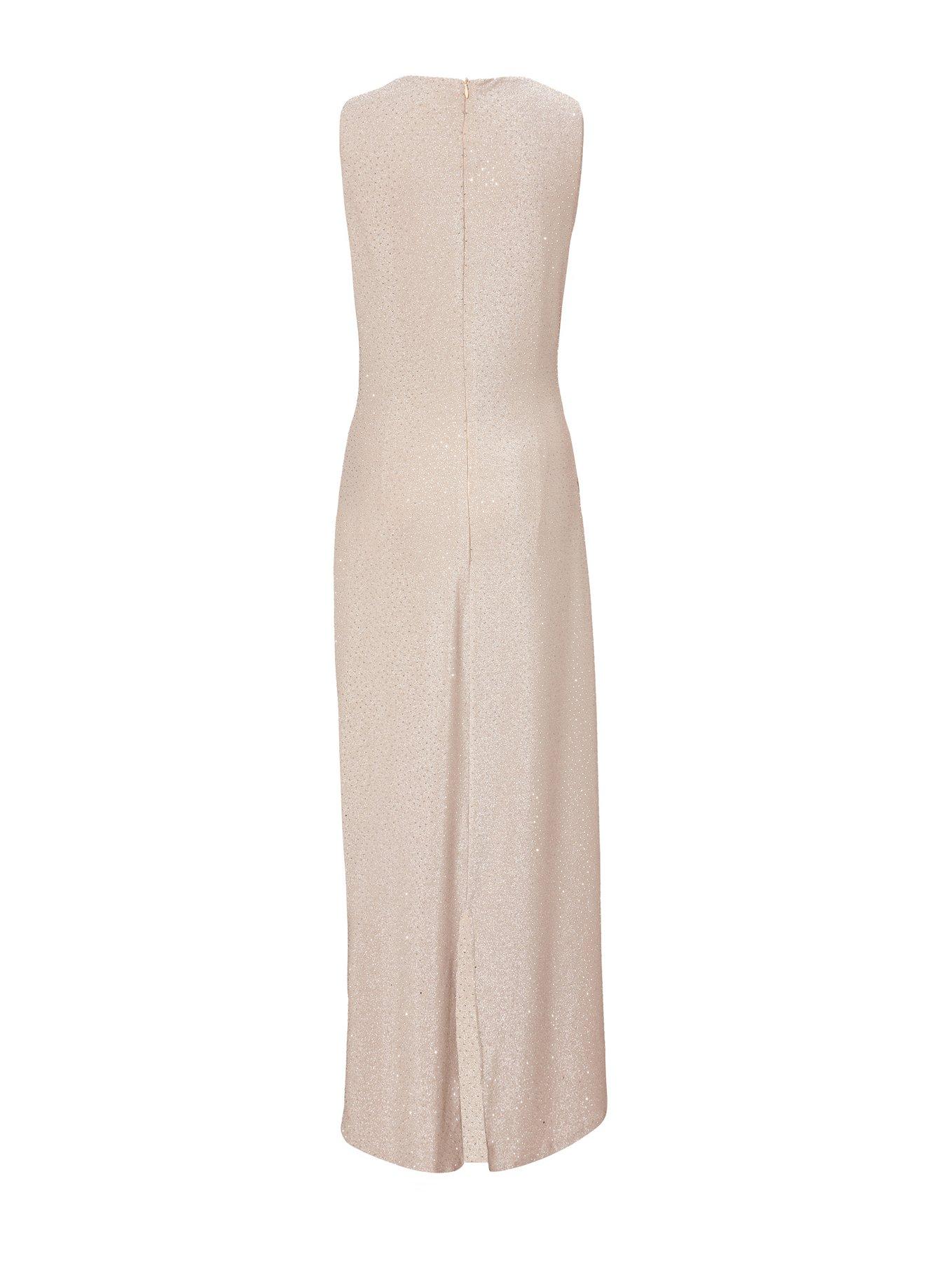 Image 5 of 6 of Quiz Champagne Glitter Midaxi Dress