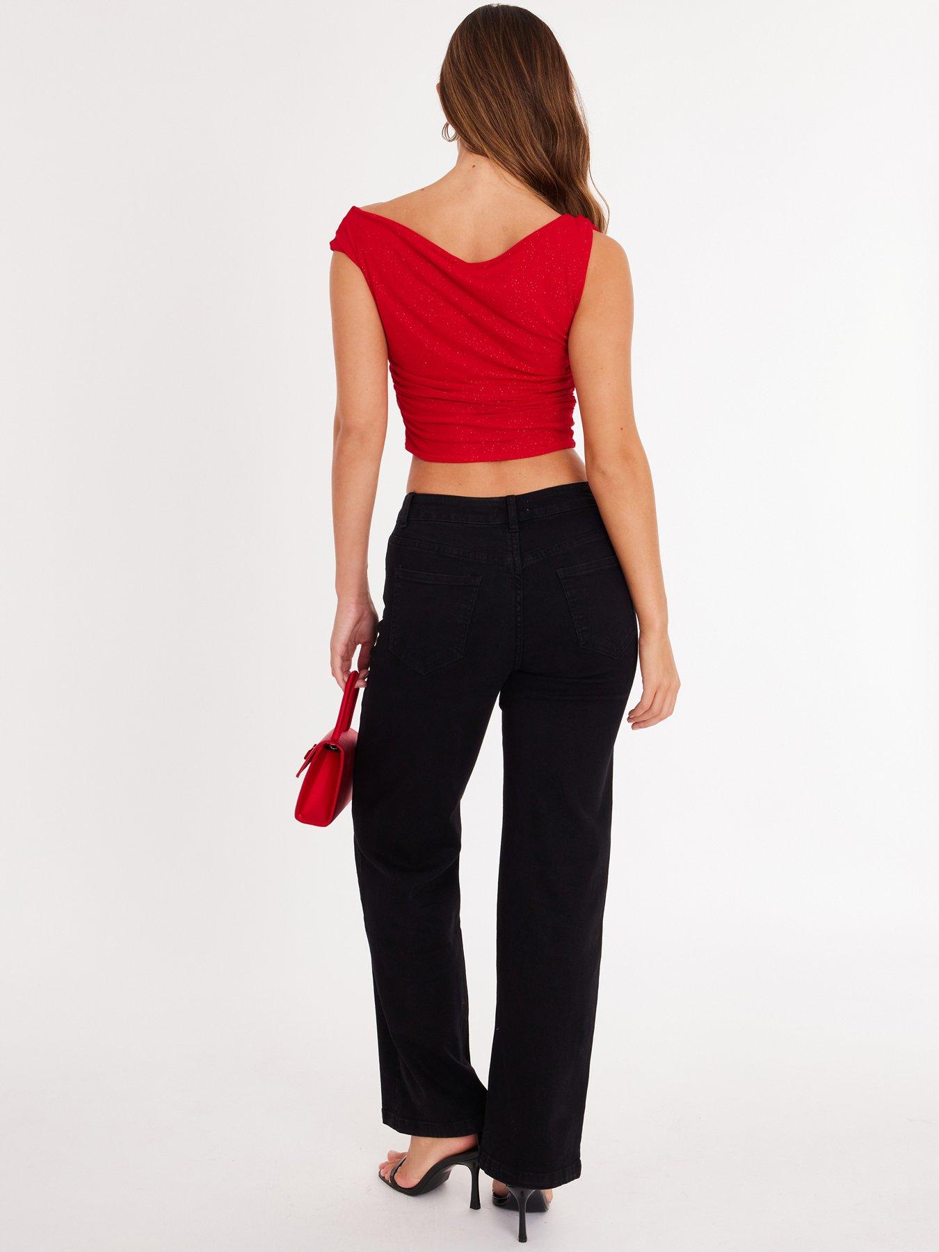 Image 2 of 6 of Quiz Red Mesh One Shoulder Top