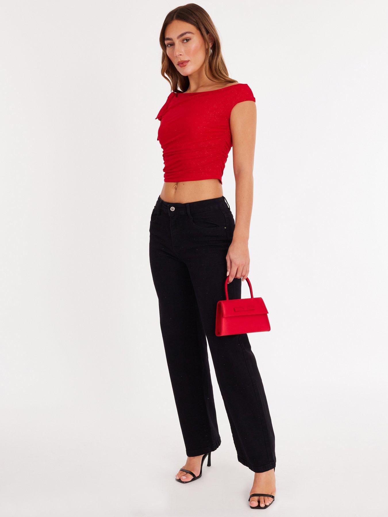 Image 3 of 6 of Quiz Red Mesh One Shoulder Top