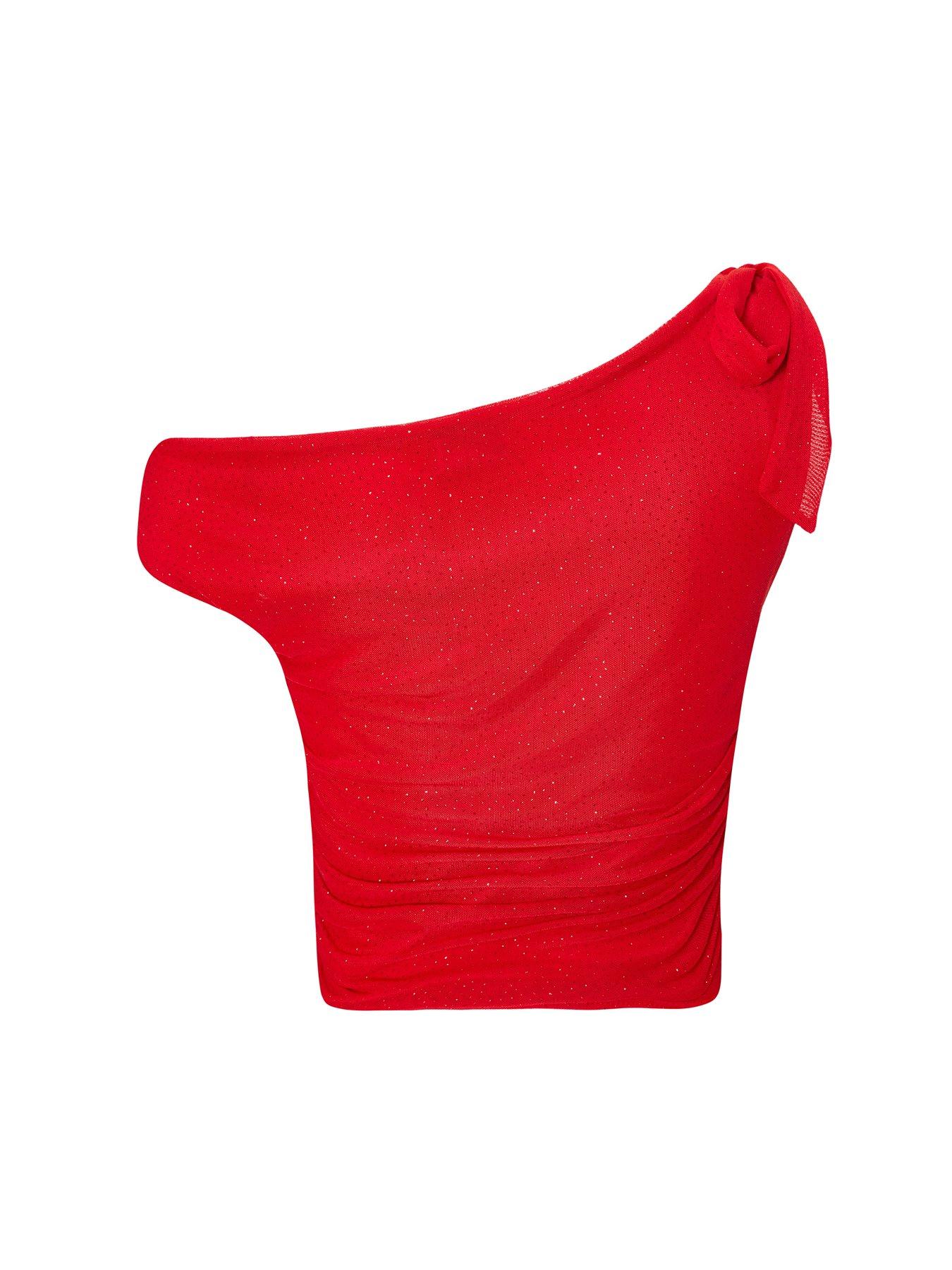 Image 5 of 6 of Quiz Red Mesh One Shoulder Top