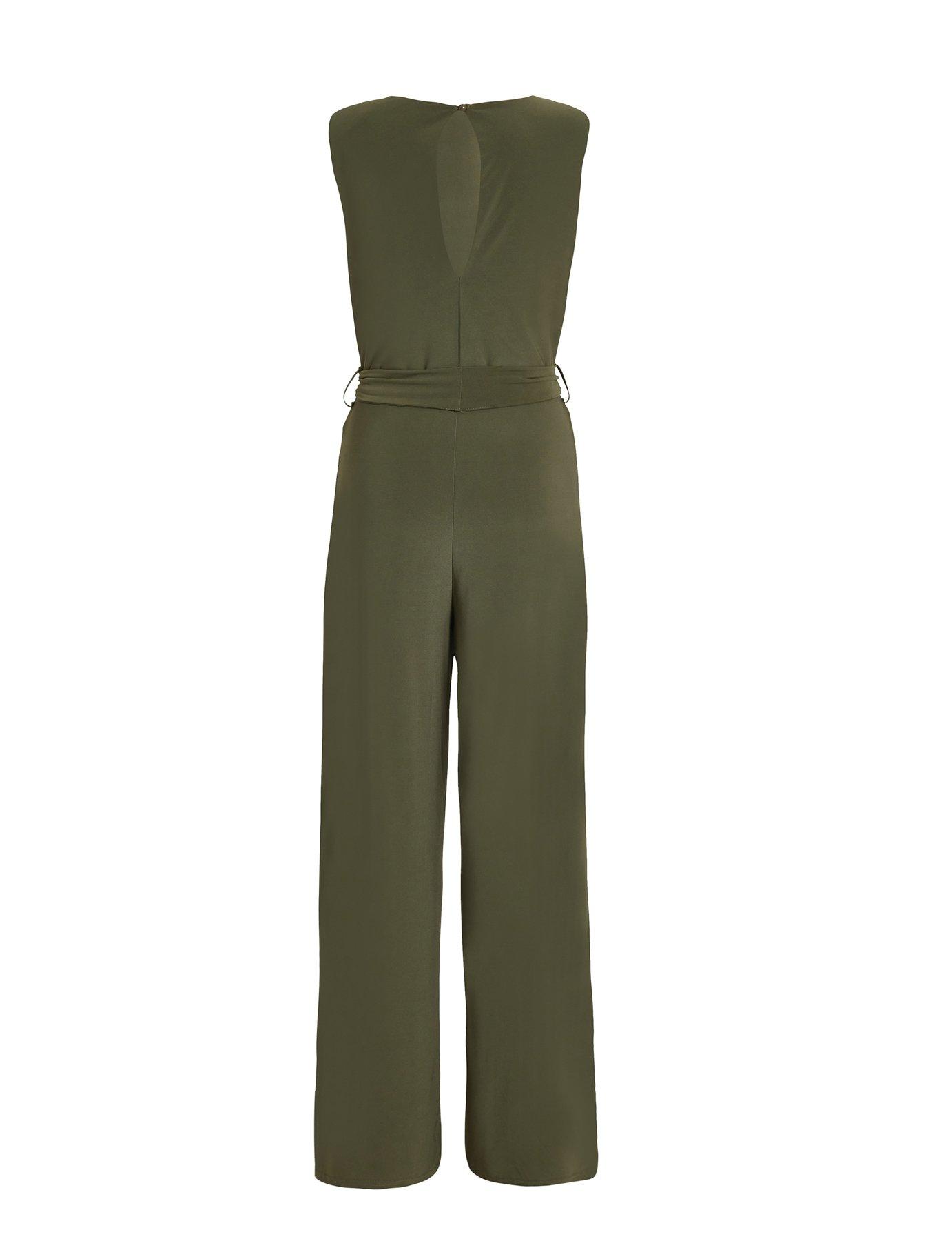 Image 5 of 6 of Quiz Petite Khaki Tie Waist Jumpsuit