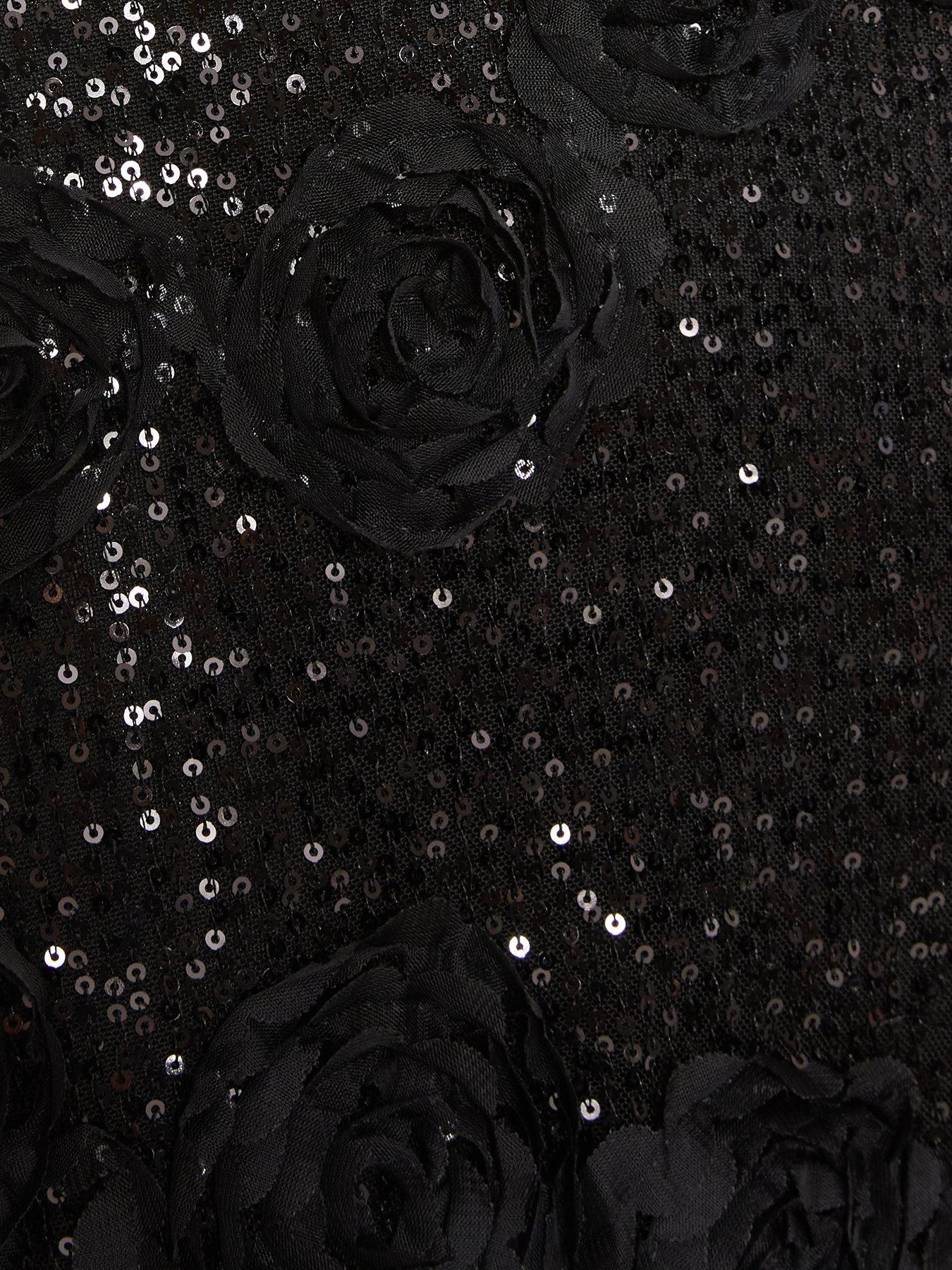 Image 6 of 6 of Quiz Black Sequin Floral Midaxi Skirt