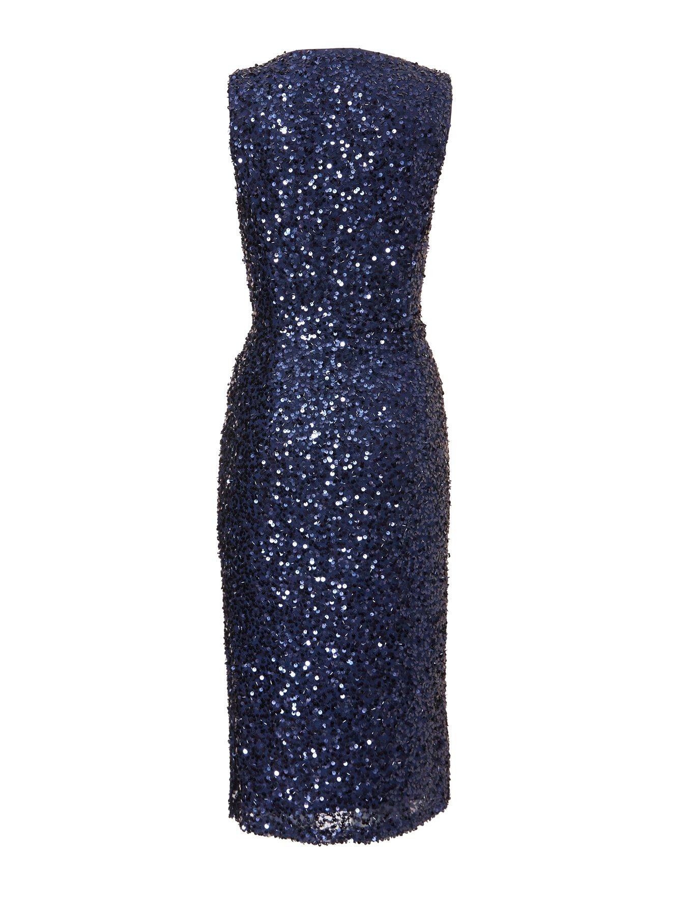 Image 5 of 6 of Quiz Navy Sequin Cowl Neck Midi Dress