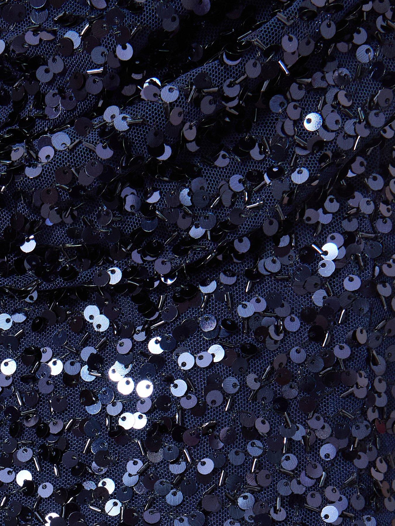 Image 6 of 6 of Quiz Navy Sequin Cowl Neck Midi Dress