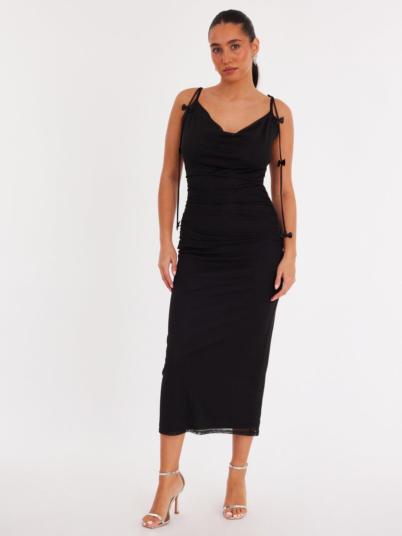 Quiz Black Mesh Bow Trail Midaxi Dress