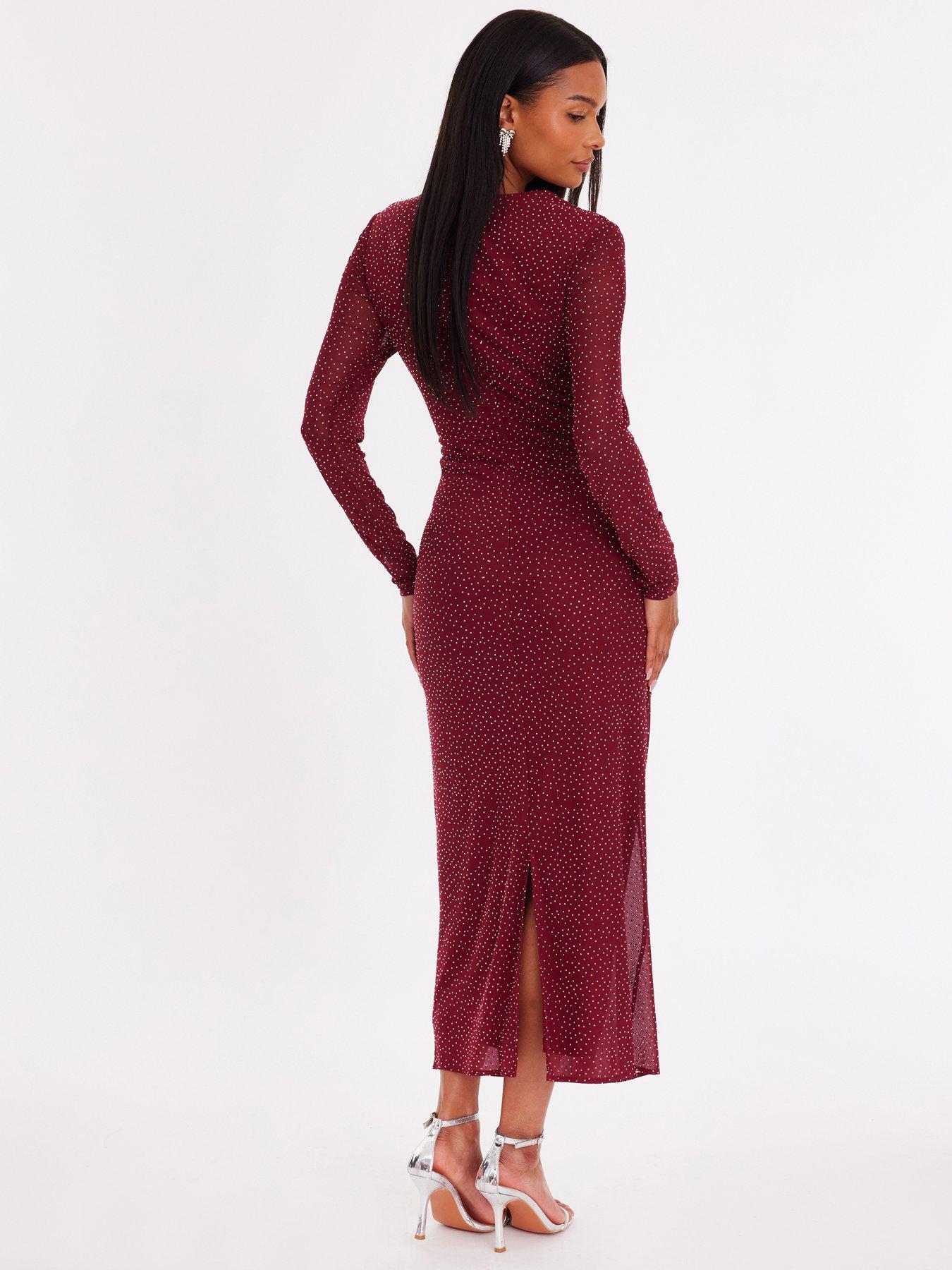 stillFront image of quiz-burgundy-mesh-diamante-midaxi-dress