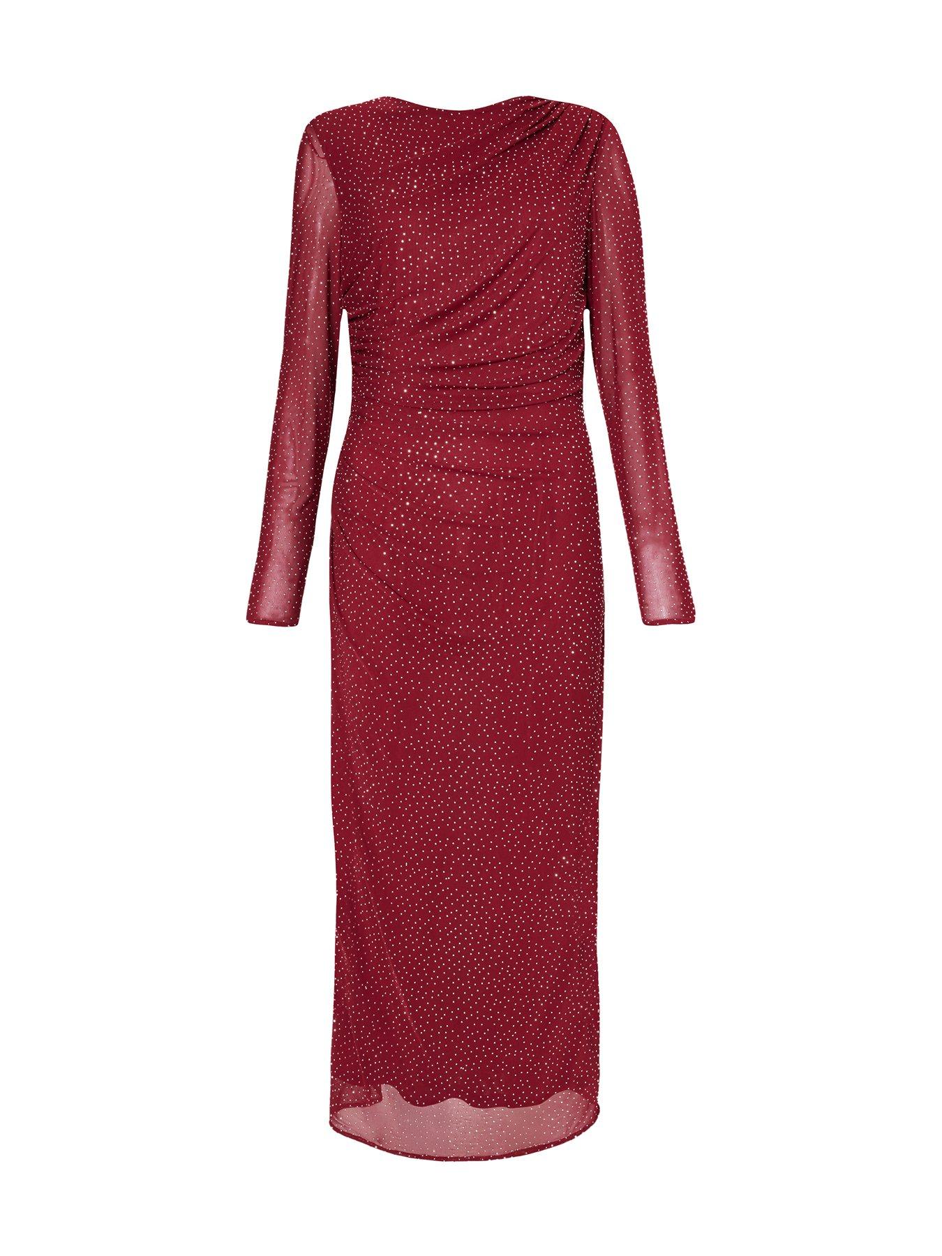  image of quiz-burgundy-mesh-diamante-midaxi-dress