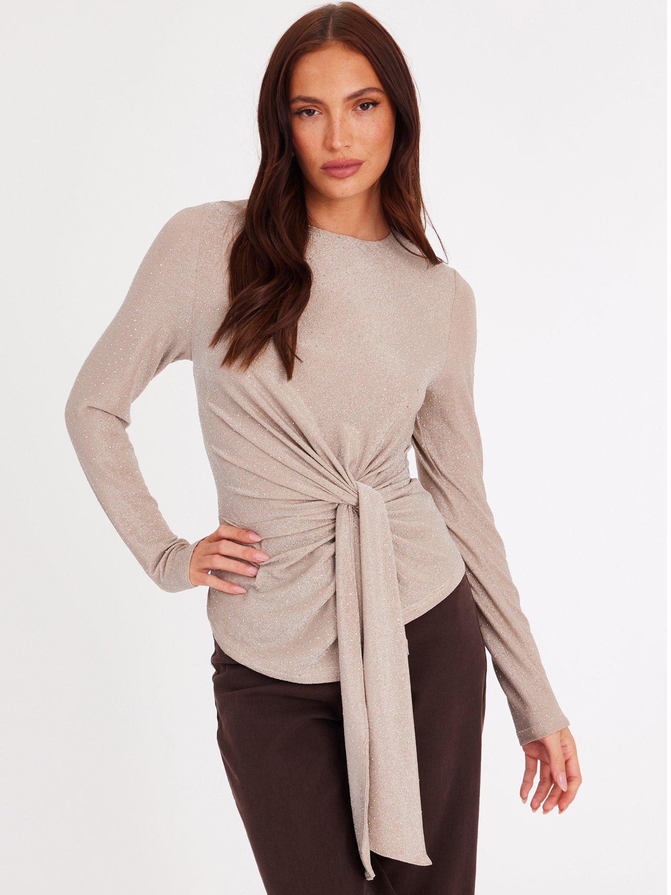 Image 1 of 6 of Quiz Champagne Rhinestone Wrap Top