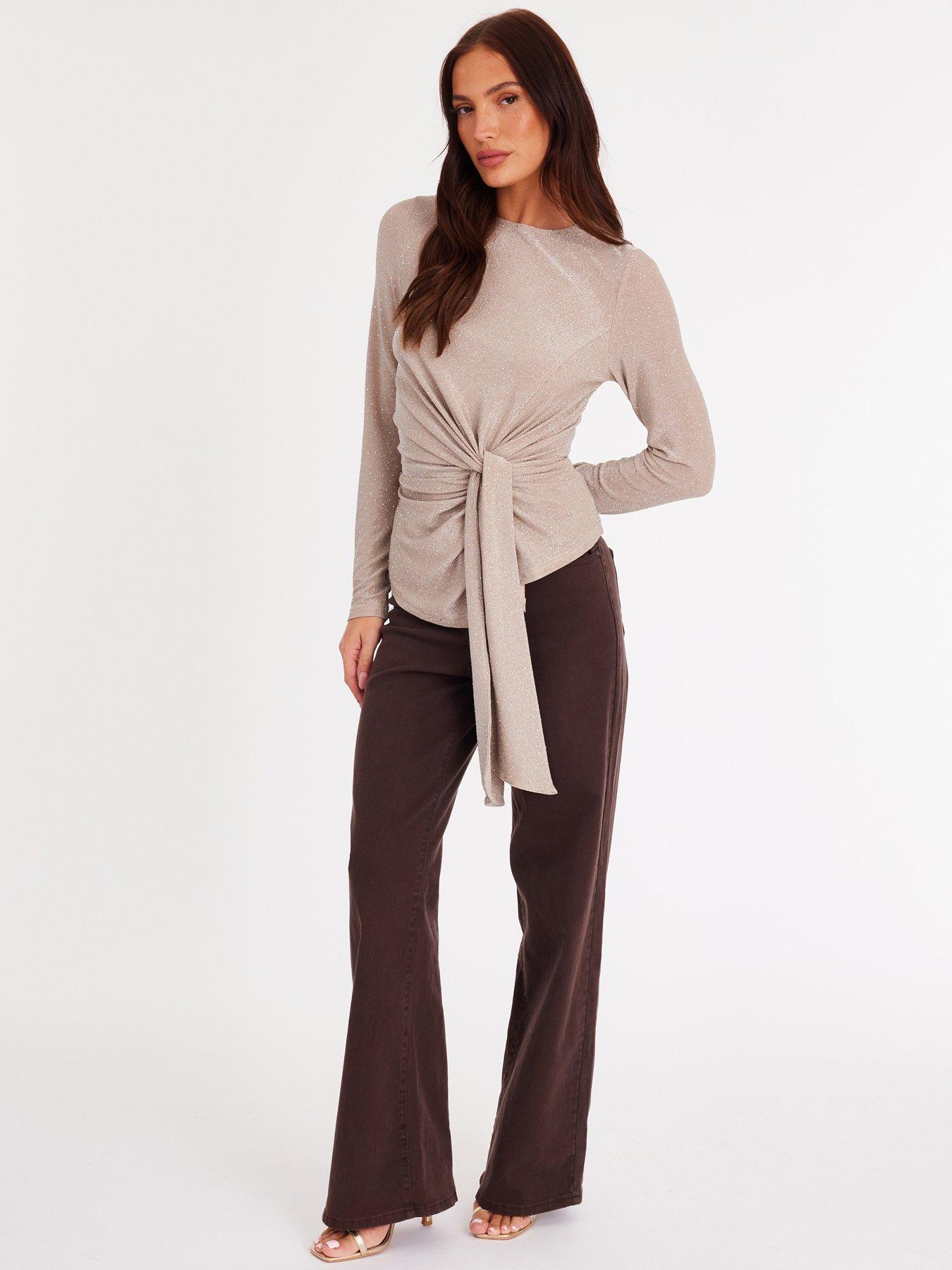 Image 3 of 6 of Quiz Champagne Rhinestone Wrap Top