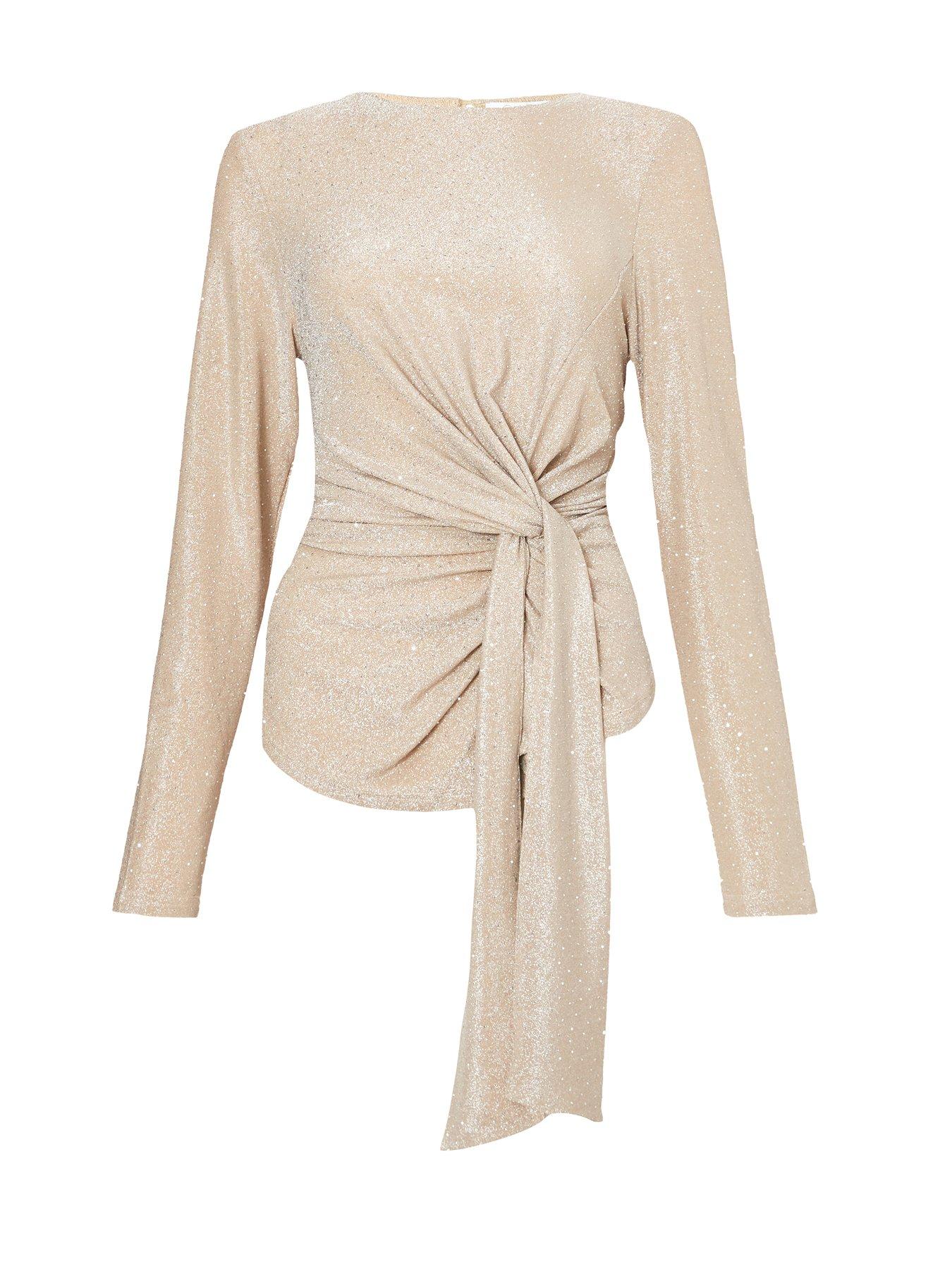 Image 4 of 6 of Quiz Champagne Rhinestone Wrap Top