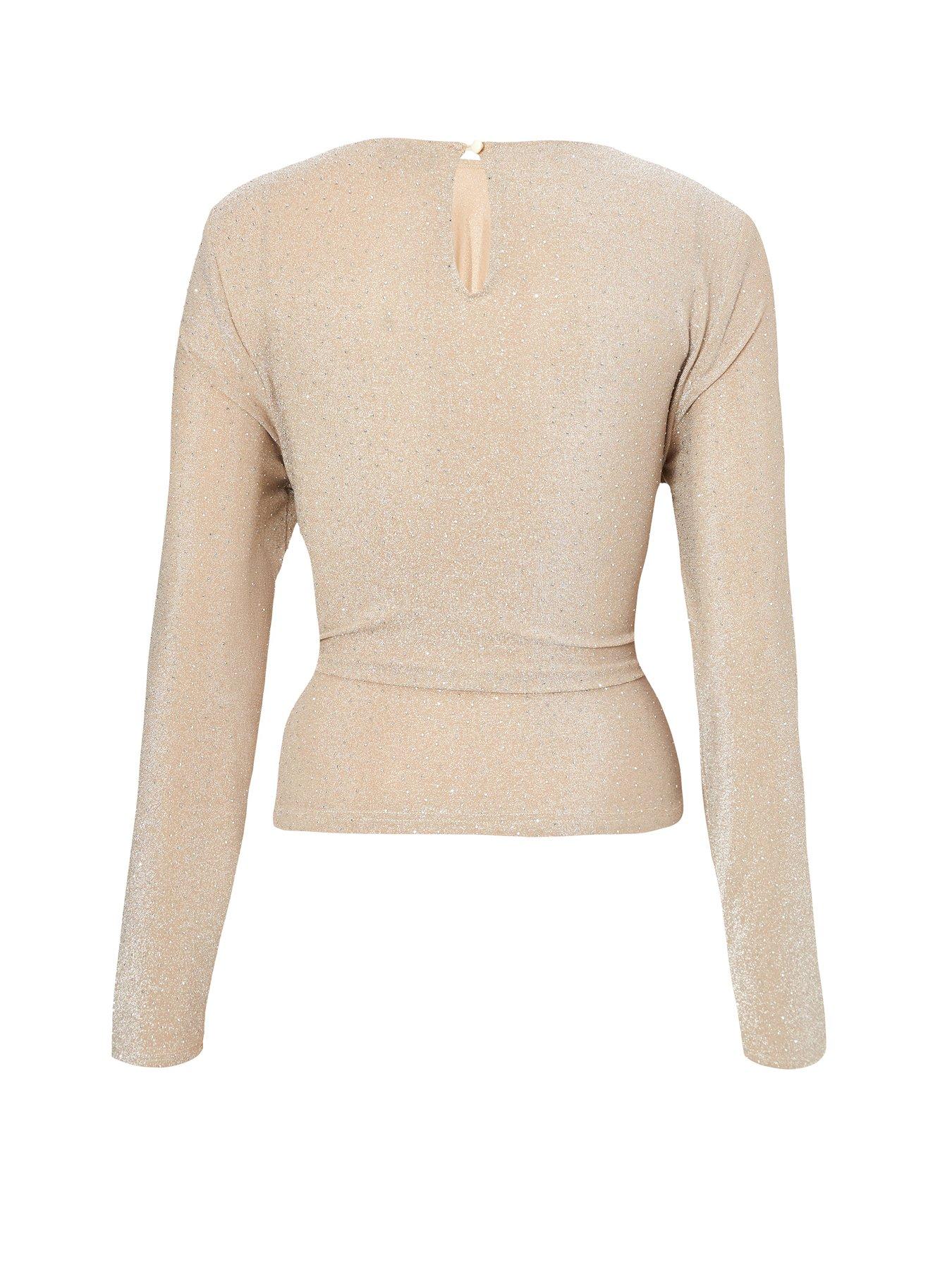 Image 5 of 6 of Quiz Champagne Rhinestone Wrap Top