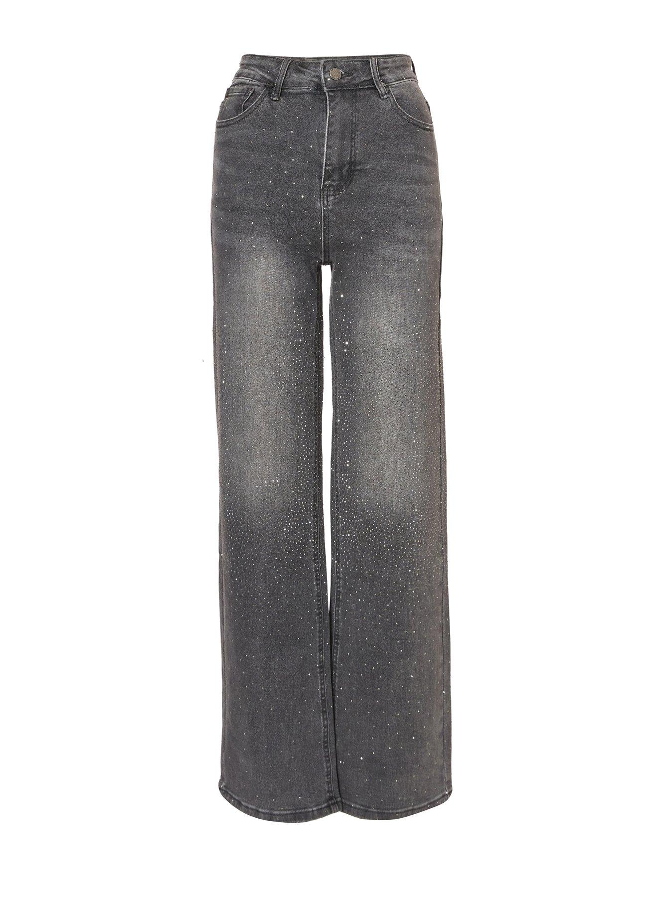 Image 4 of 6 of Quiz Grey Diamante Embellished Jeans