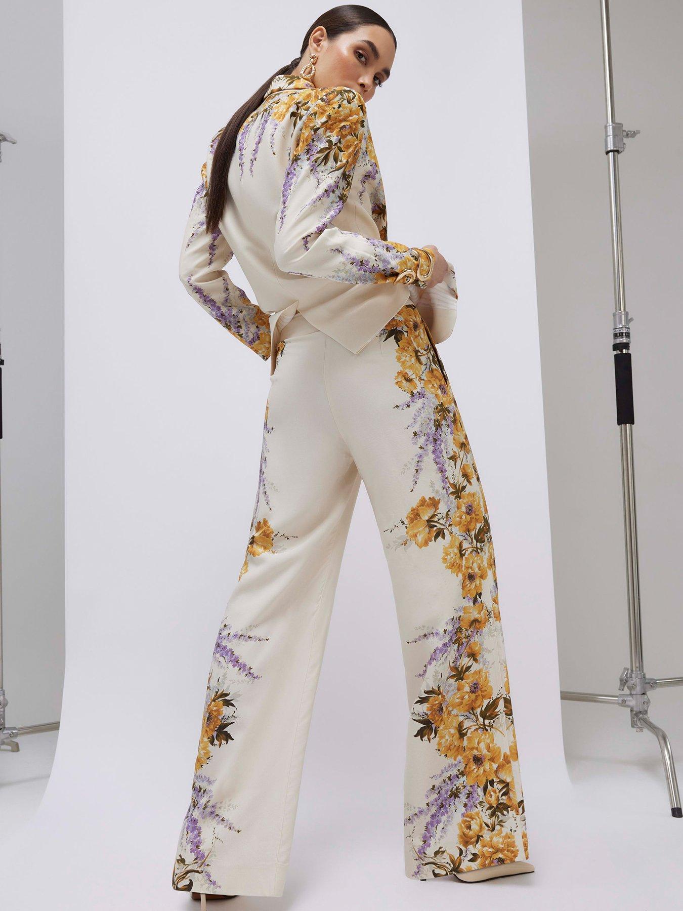  image of river-island-floral-flare-trouser-cream