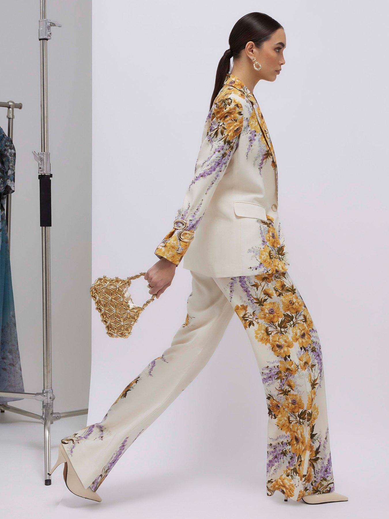  image of river-island-floral-flare-trouser-cream