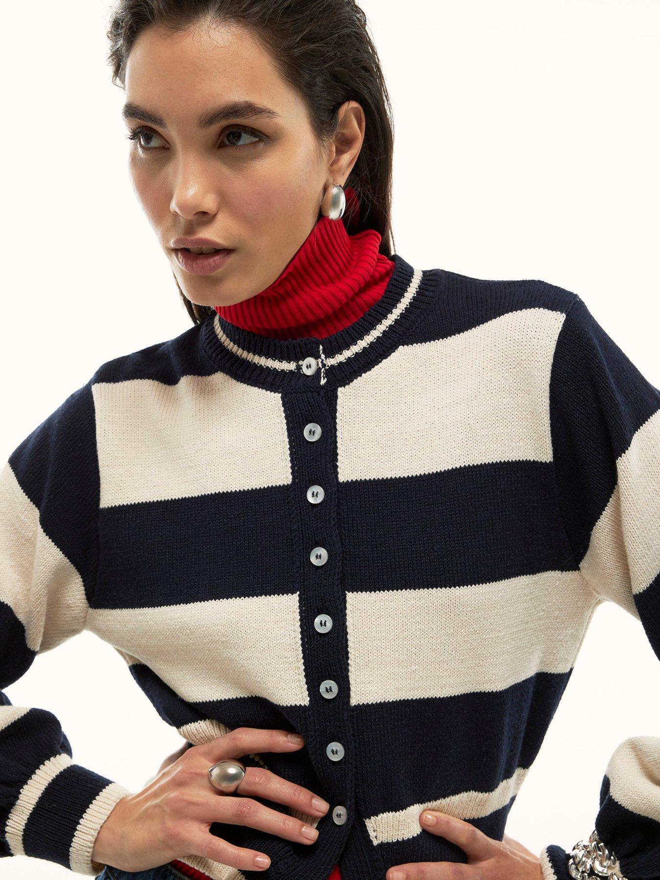 River Island Stripe Cotton Cardigan - Navy