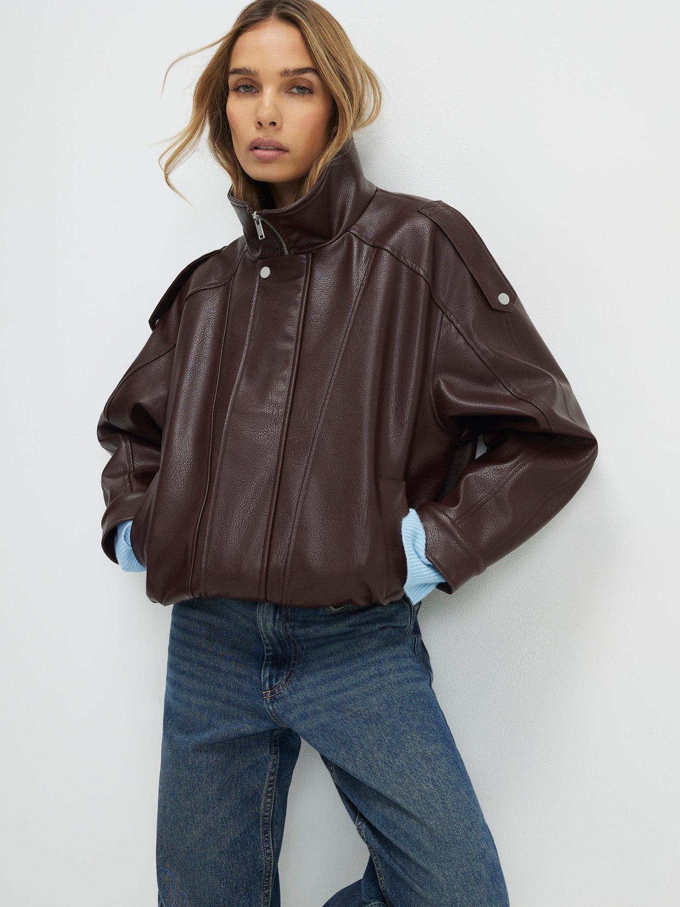  image of river-island-ultimate-pu-batwing-funnel-neck-jacket-brown