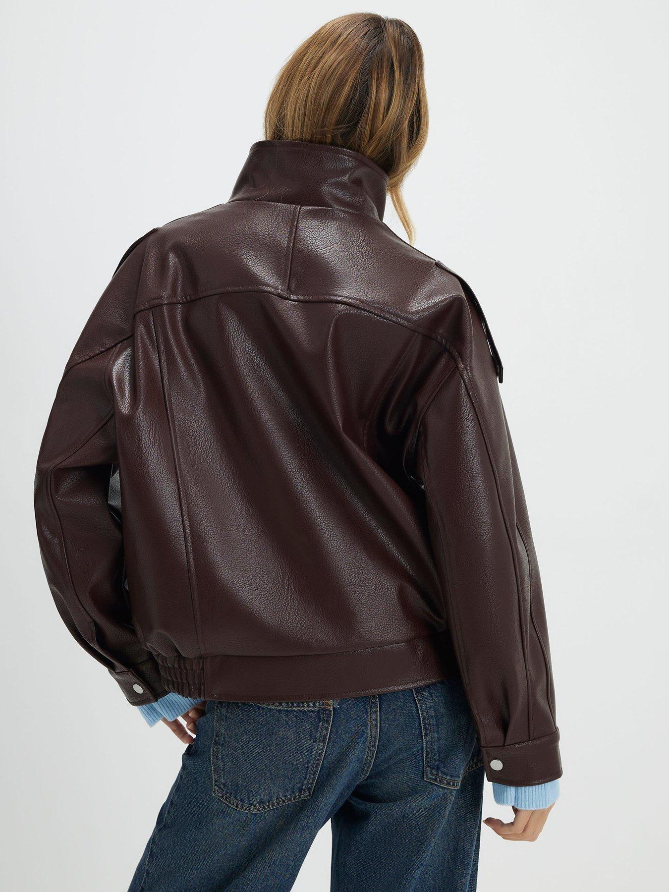  image of river-island-ultimate-pu-batwing-funnel-neck-jacket-brown