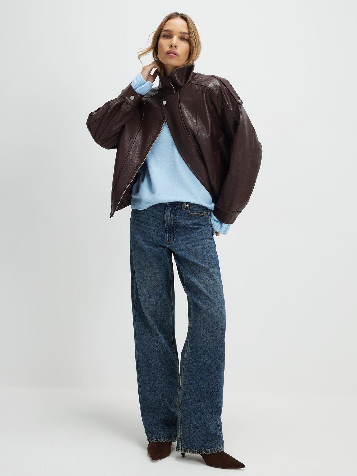  image of river-island-ultimate-pu-batwing-funnel-neck-jacket-brown