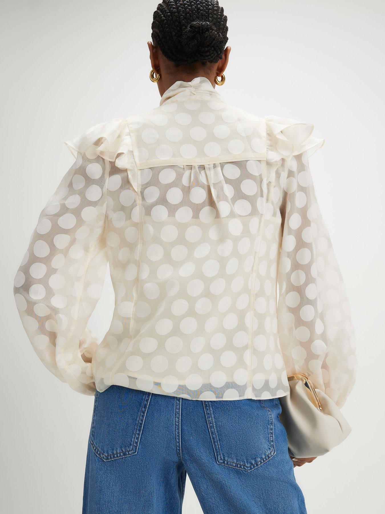 Image 2 of 4 of River Island Pussybow Spot Blouse - Cream