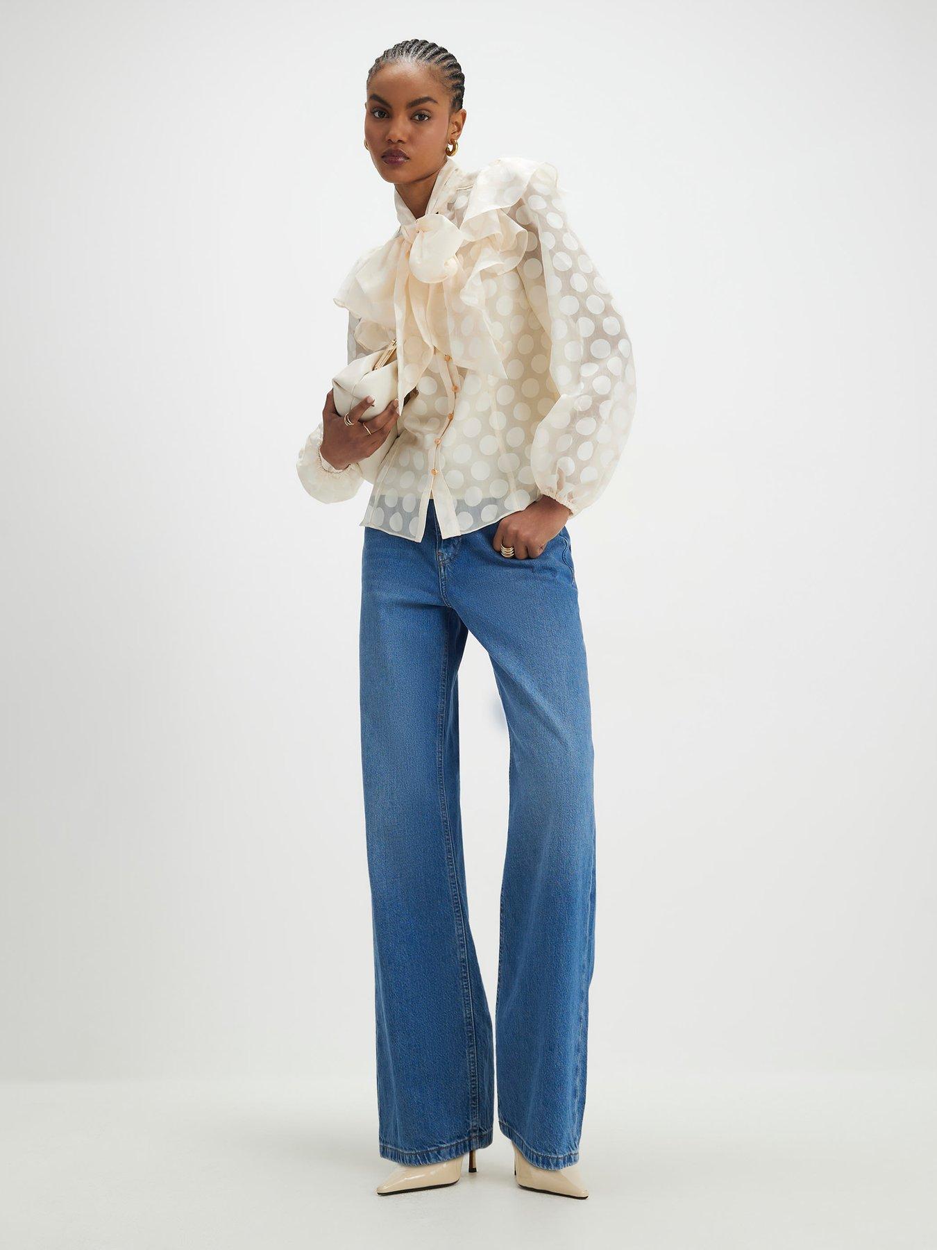 Image 3 of 4 of River Island Pussybow Spot Blouse - Cream