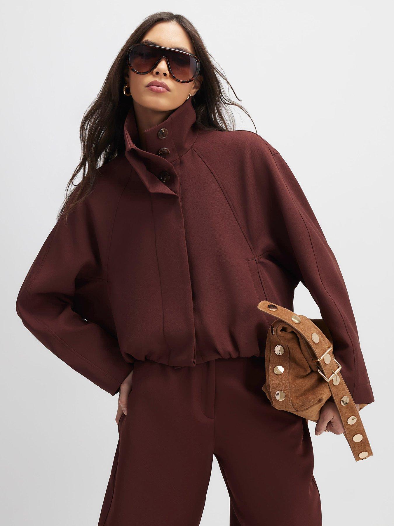  image of river-island-tailored-funnel-neck-bomber-jacket-brown