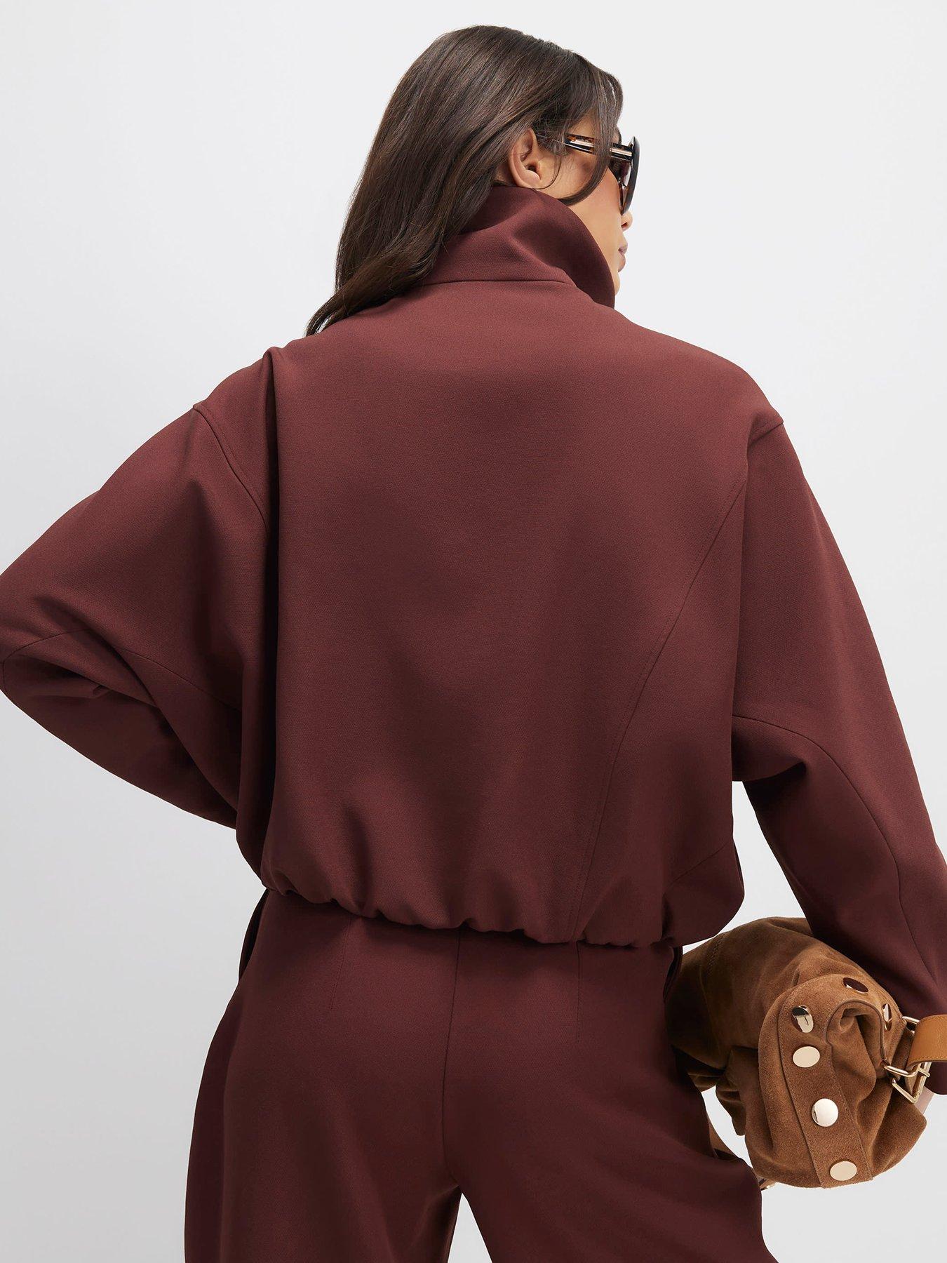  image of river-island-tailored-funnel-neck-bomber-jacket-brown