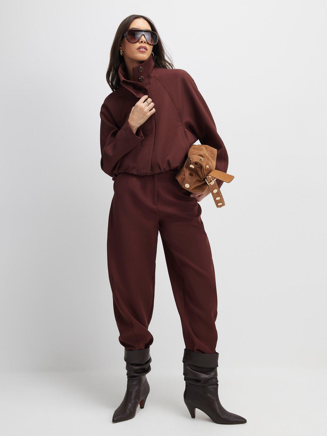  image of river-island-tailored-funnel-neck-bomber-jacket-brown