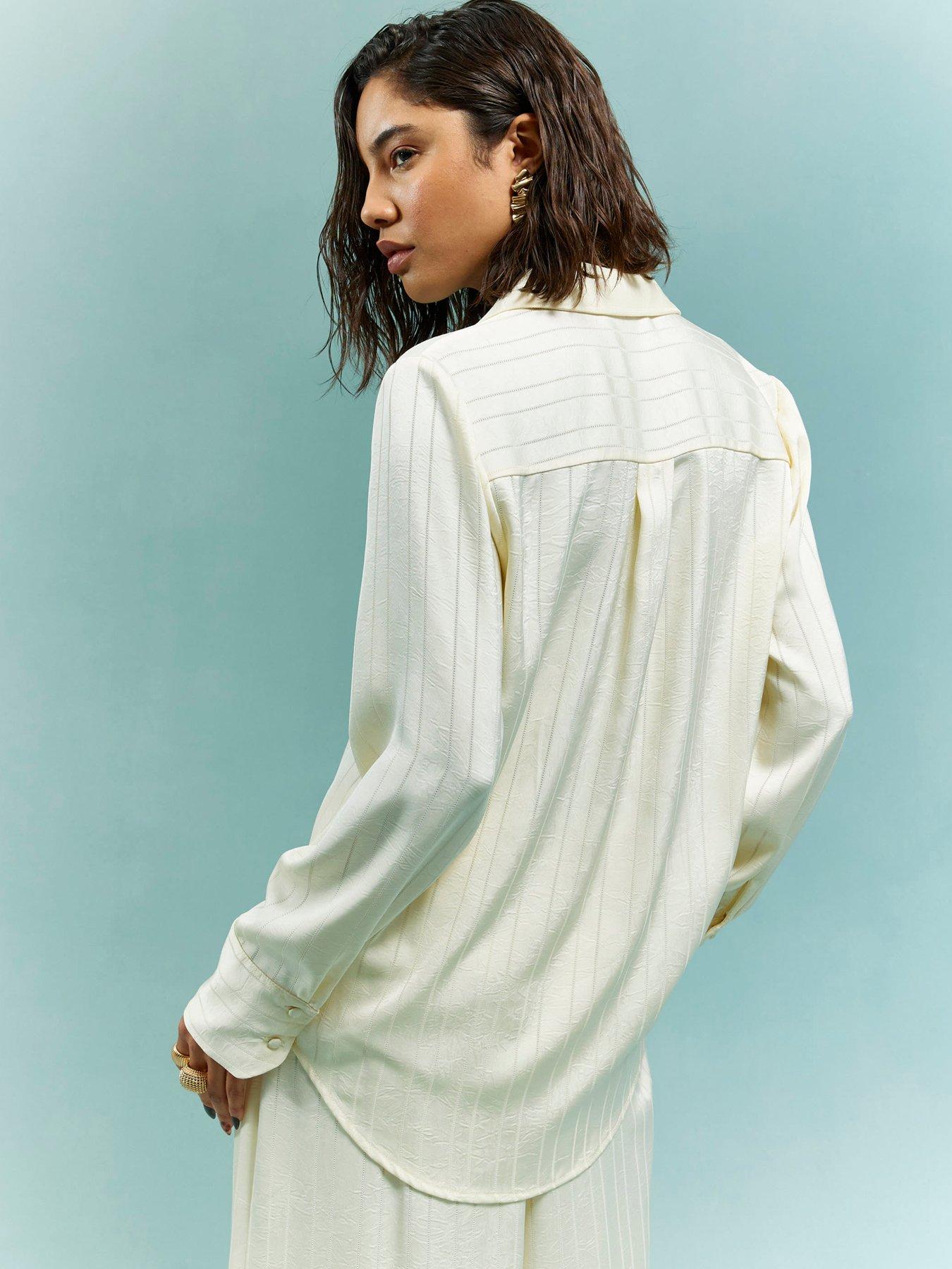 Image 2 of 4 of River Island Stripe Crinkle Blouse - Cream