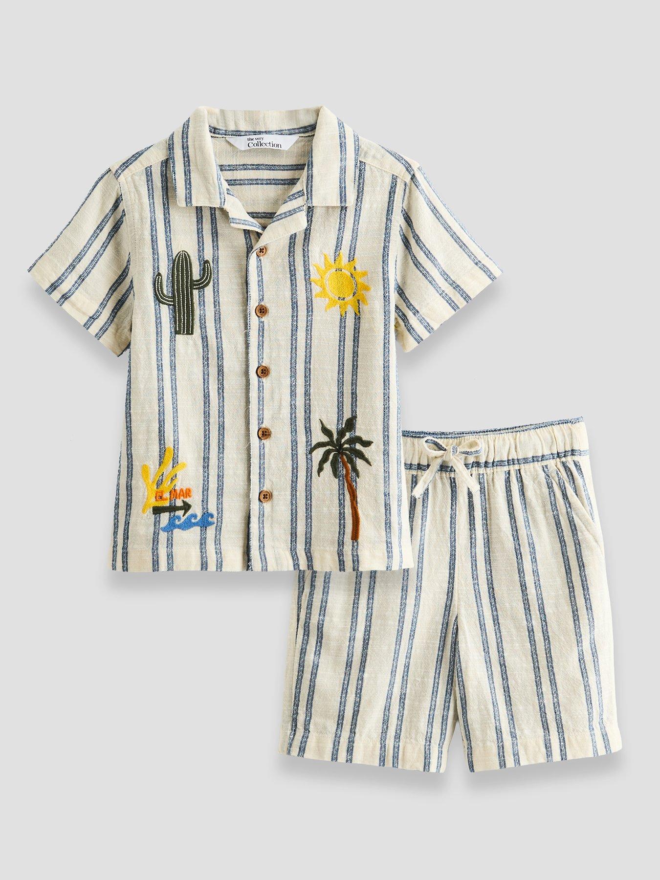 The Very Collection Boys Embroidered Revere Shirt And Shorts Outfit Set