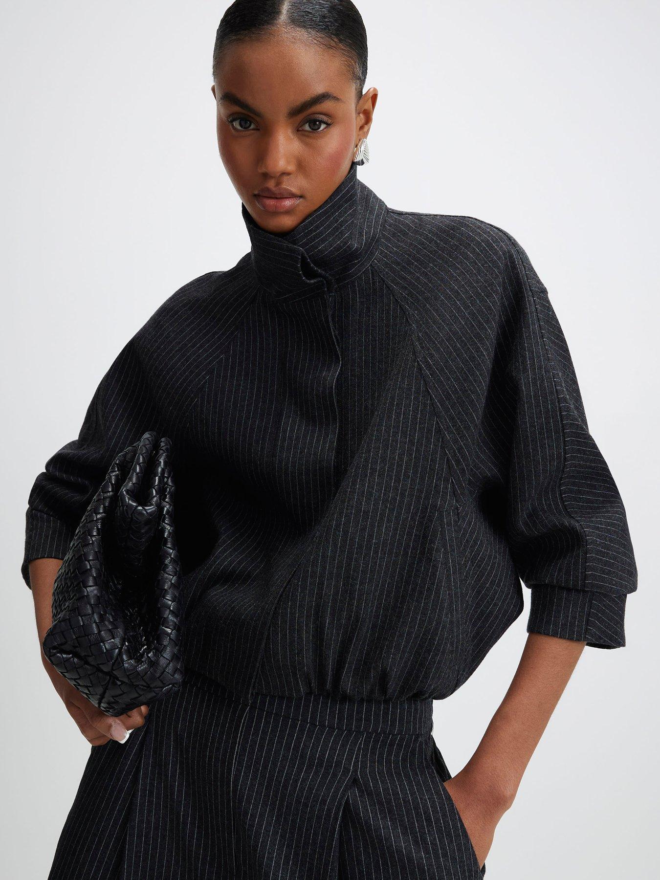 River Island Pinstripe Funnel Neck Bomber - Grey