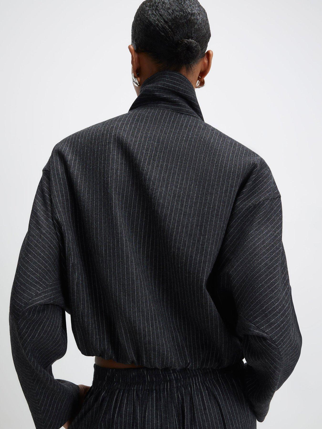  image of river-island-pinstripe-funnel-neck-bomber-grey