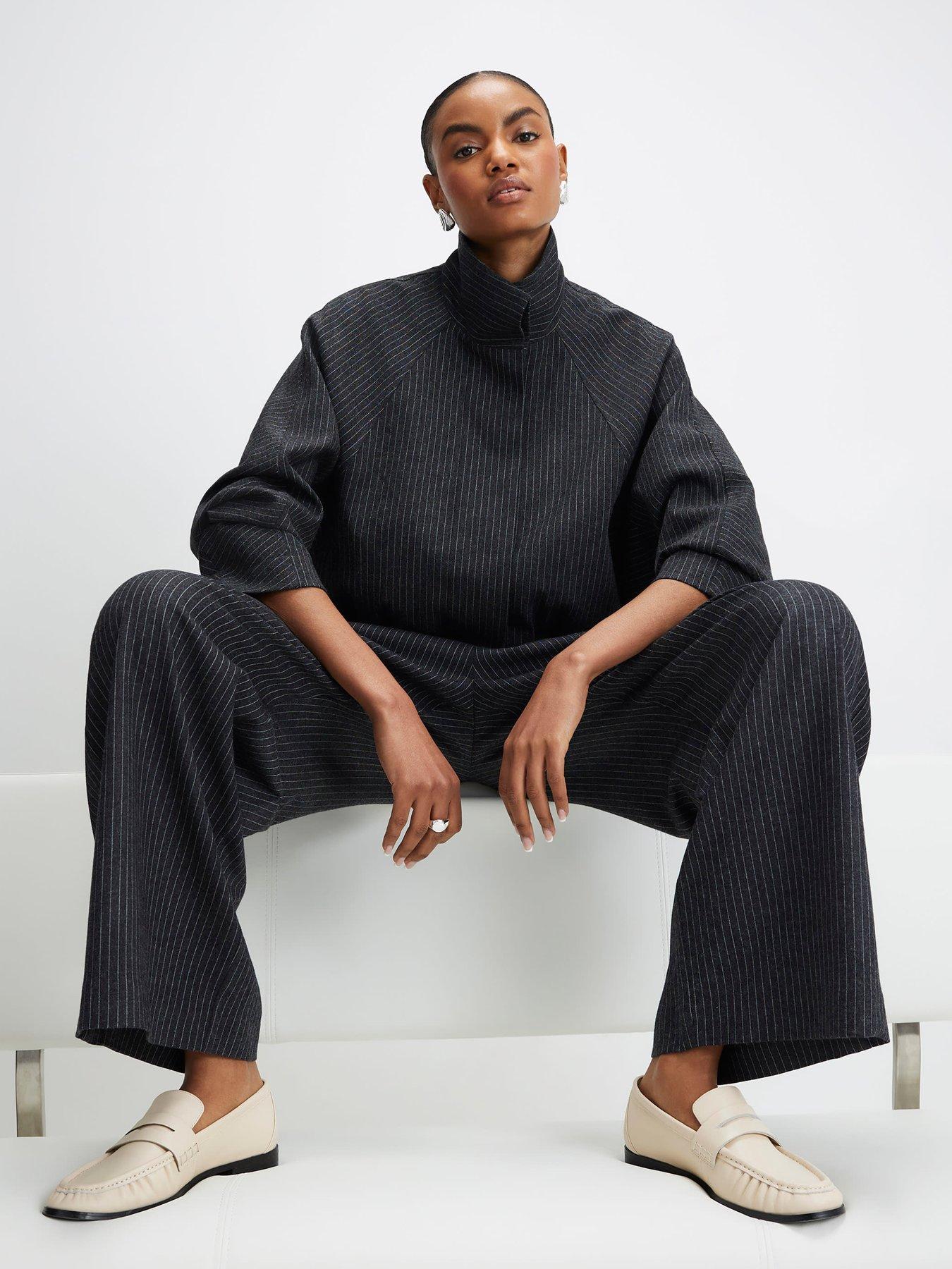  image of river-island-pinstripe-funnel-neck-bomber-grey