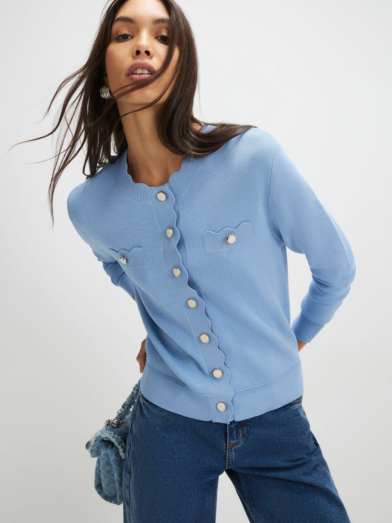 front image of river-island-knit-fitted-scallop-trim-cardigan-blue