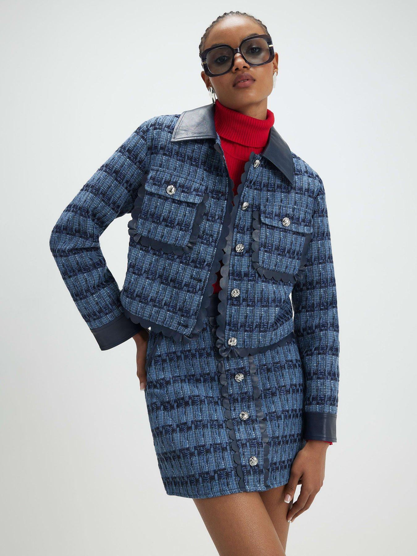 River Island Boucle Scallop Trophy Jacket - Blue