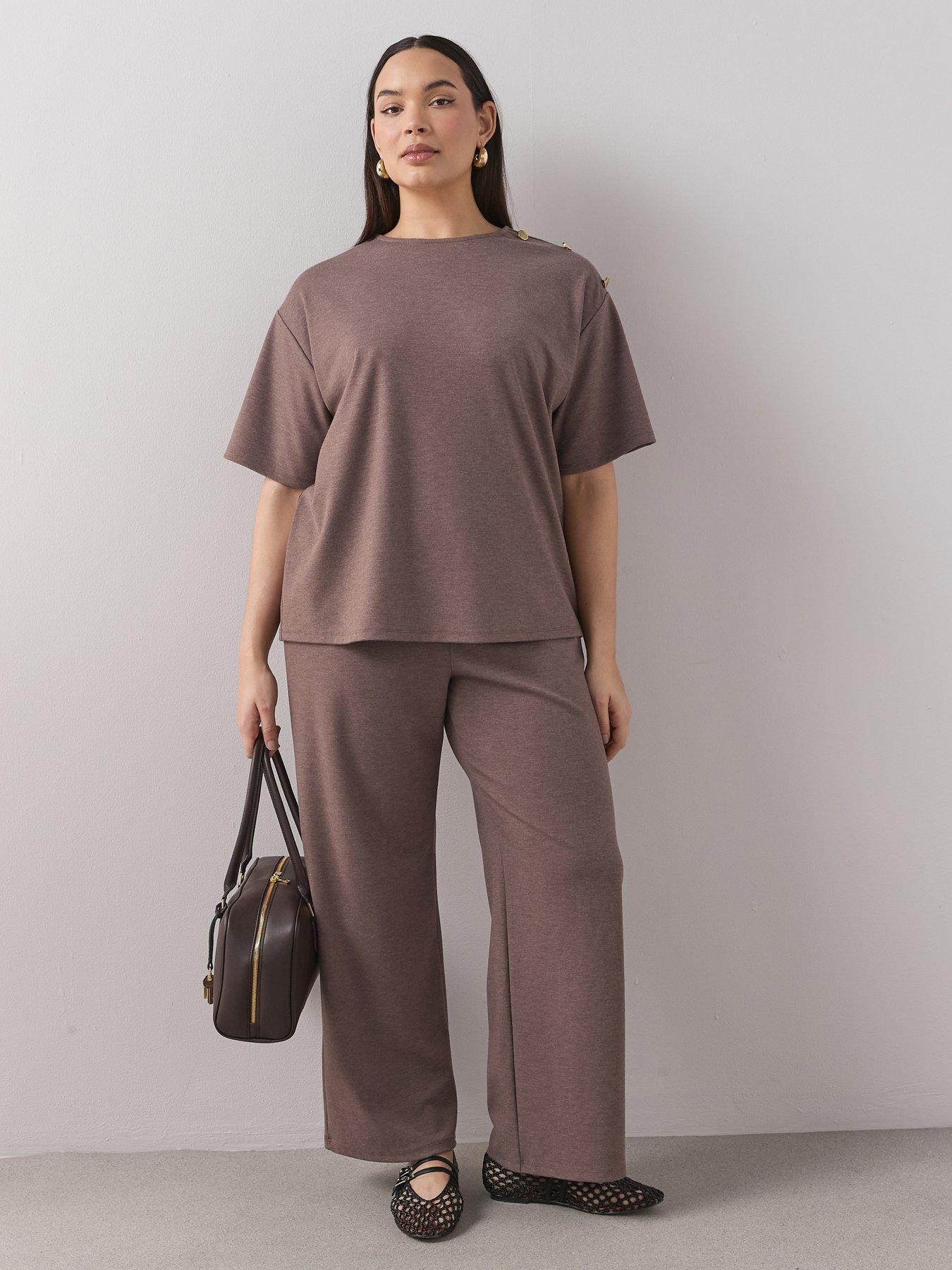 The Very Collection Stretch Pull On Wide Leg Trouser Co-Ord - Brown