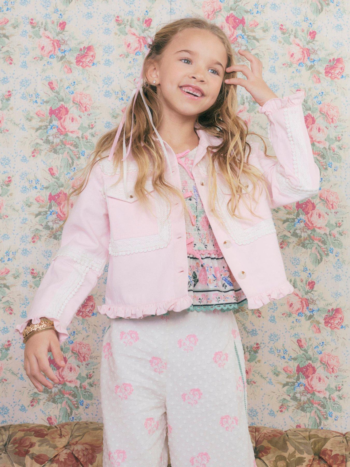 River Island Older Girls Denim Lace Shirt Jacket - Pink