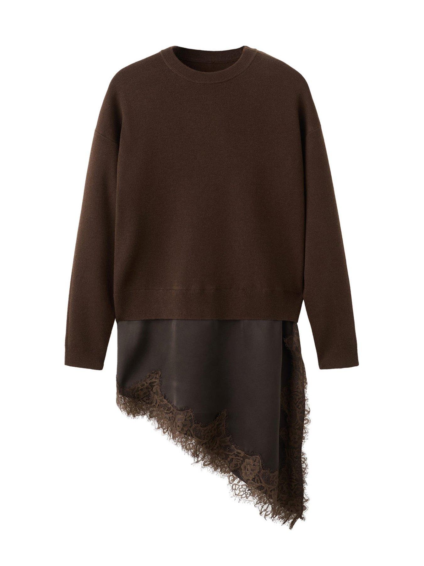 Image 1 of 5 of Mango Jumper With Lace Detail - Brown