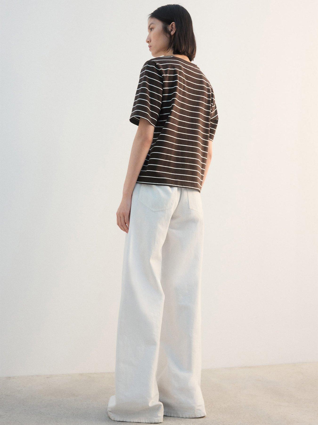  image of mango-striped-cotton-t-shirt-brown