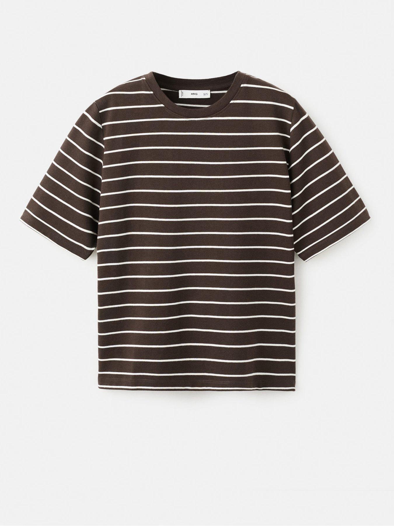  image of mango-striped-cotton-t-shirt-brown