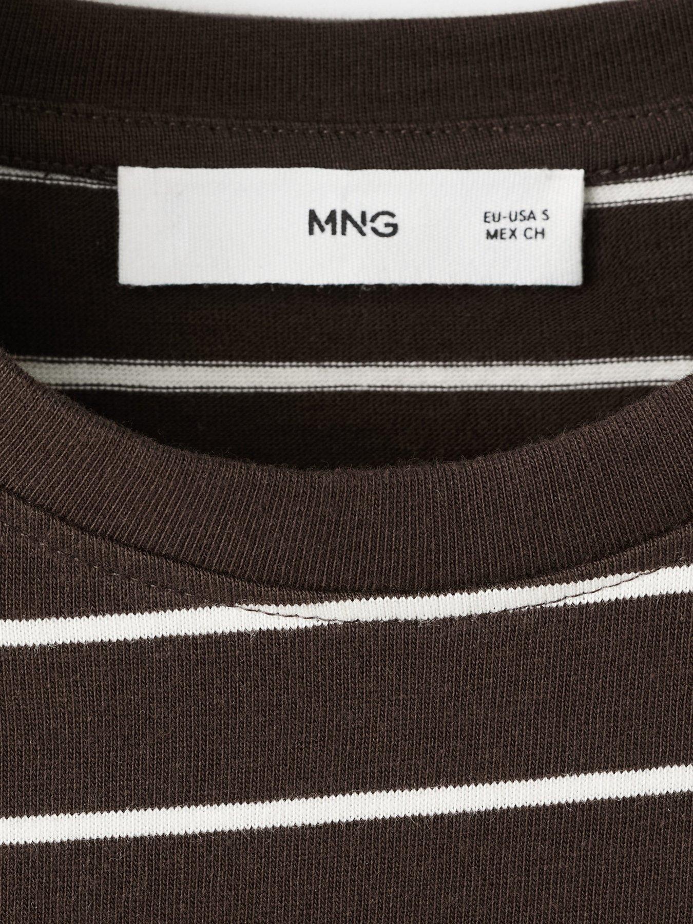 image of mango-striped-cotton-t-shirt-brown