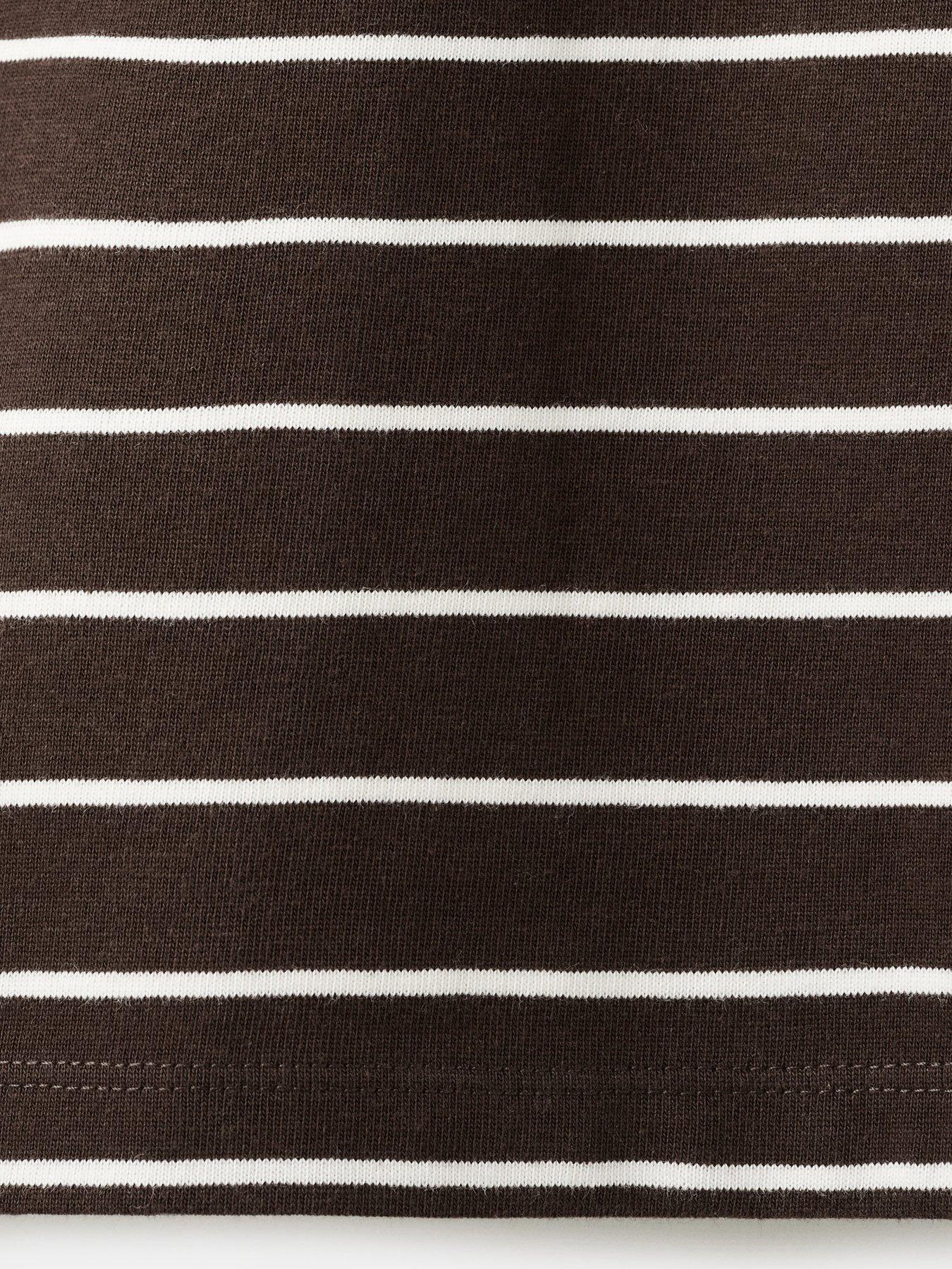  image of mango-striped-cotton-t-shirt-brown