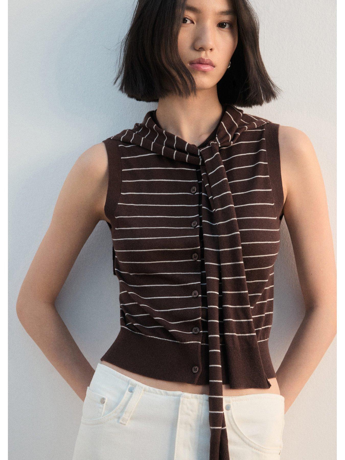 Image 1 of 7 of Mango Jersey Knit Waistcoat - Brown